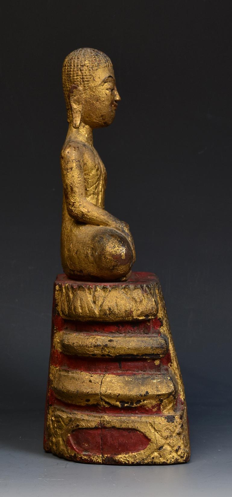 19th Century, Rattanakosin, Antique Thai Wooden Seated Disciple / Monk For Sale 8