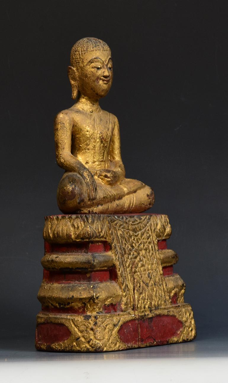 19th Century, Rattanakosin, Antique Thai Wooden Seated Disciple / Monk For Sale 9