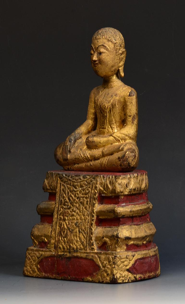 19th Century, Rattanakosin, Antique Thai Wooden Seated Disciple / Monk For Sale 3