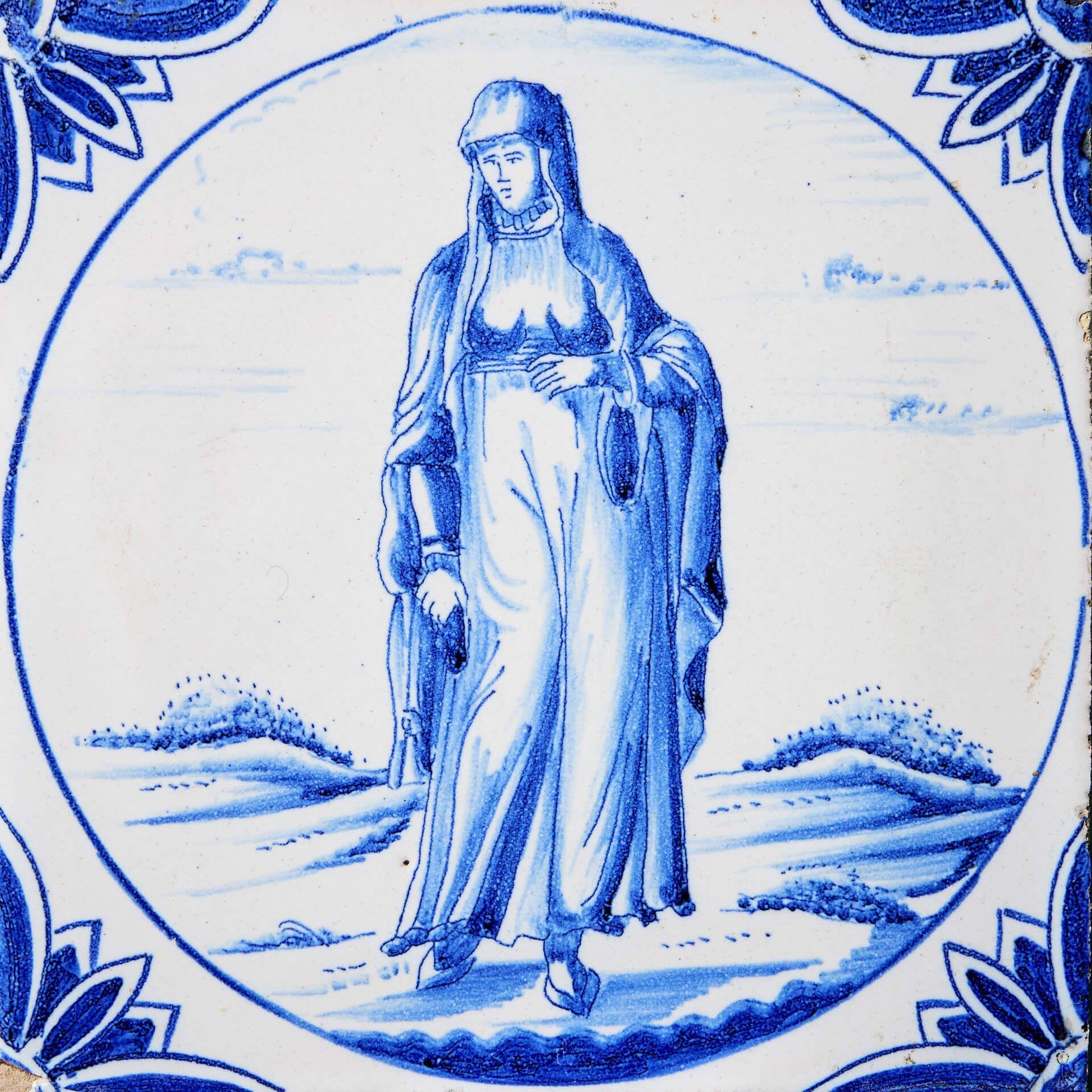 Una piastrella di Delft del XIX secolo raffigurante una donna in abito turco, realizzata da Ravesteijn di Utrecht sulla base di un disegno originale del XVI secolo intitolato 