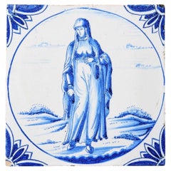 Antique 19th Century Ravesteijn Delft Tile of a Turkish Woman