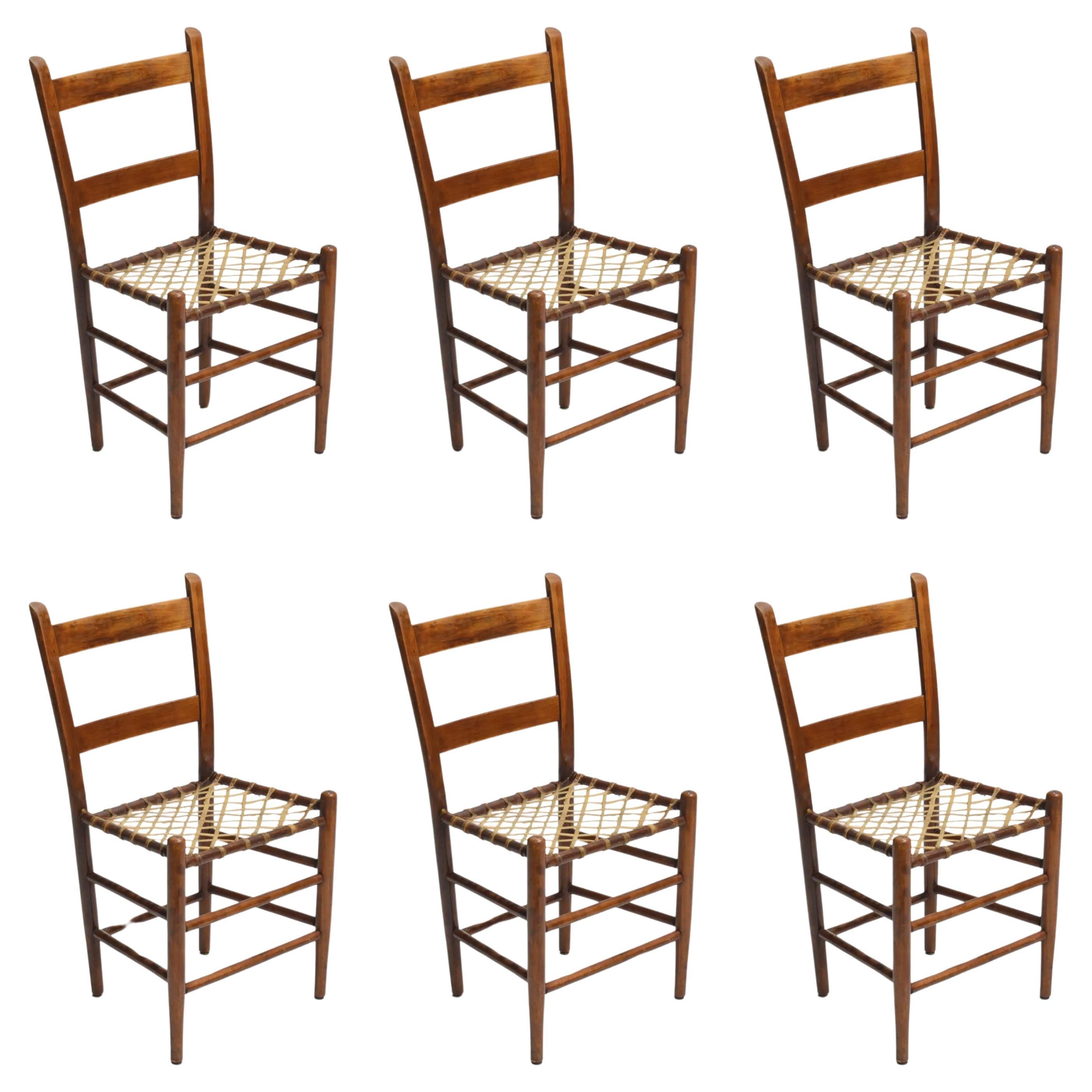 Primitive Stühle aus Rohleder des 19. Jahrhunderts, um 1850 im Angebot