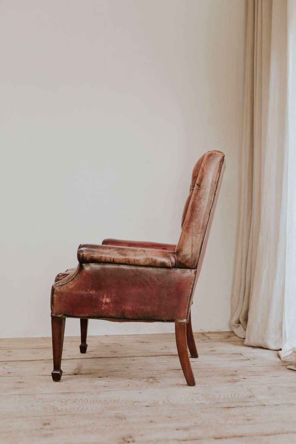 19th Century Read Leather Buttoned Armchair with Its Original Cushion 5