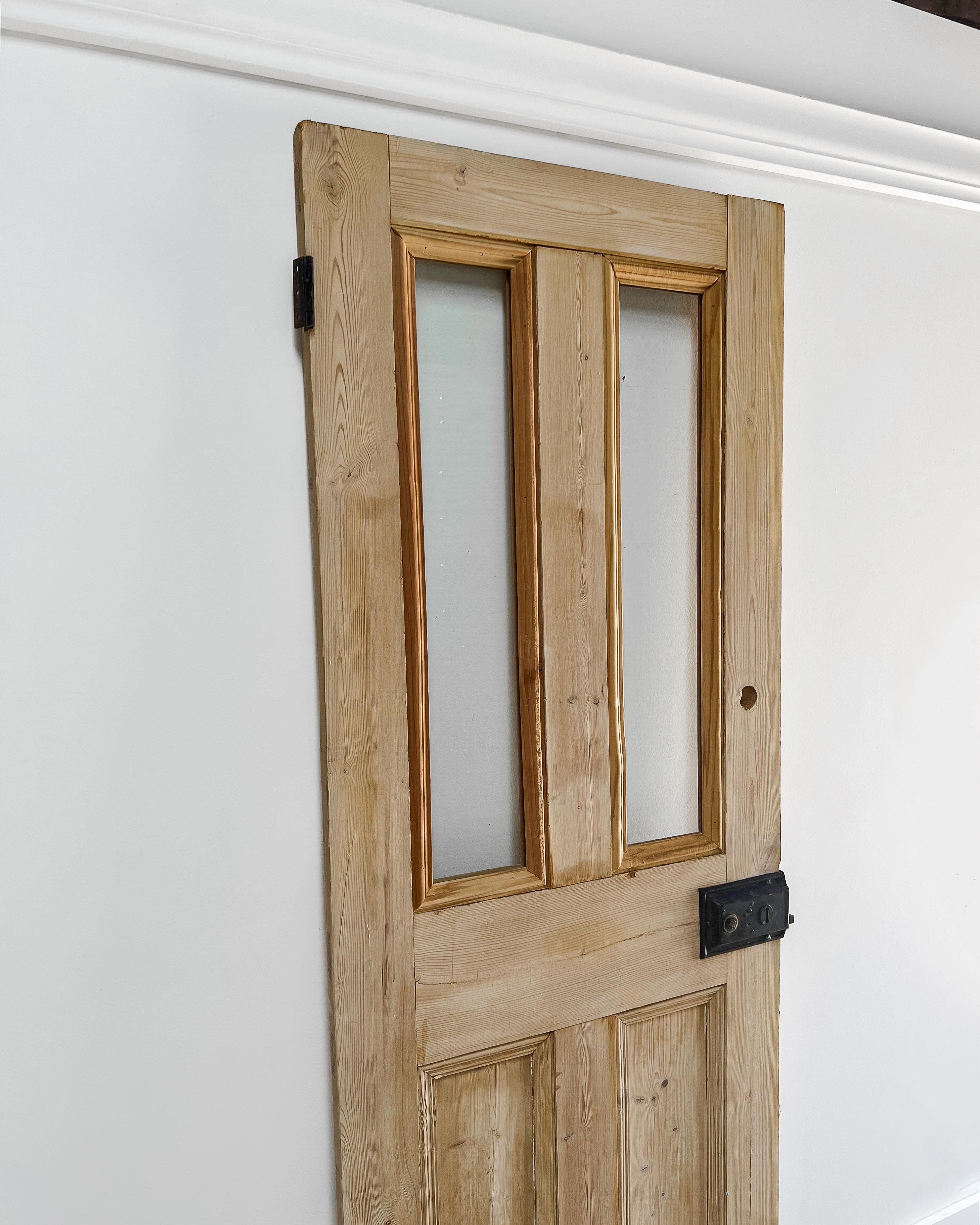 19th Century Reclaimed 2-Lite English Pine Door For Sale 8