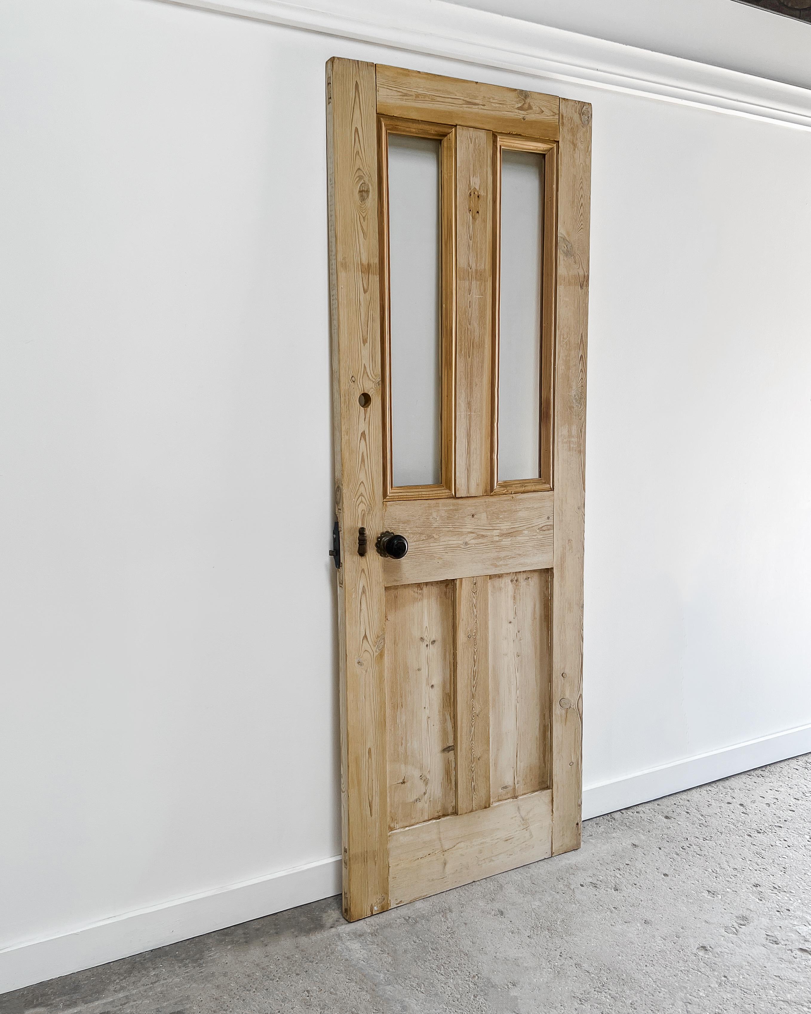 Wood 19th Century Reclaimed 2-Lite English Pine Door For Sale