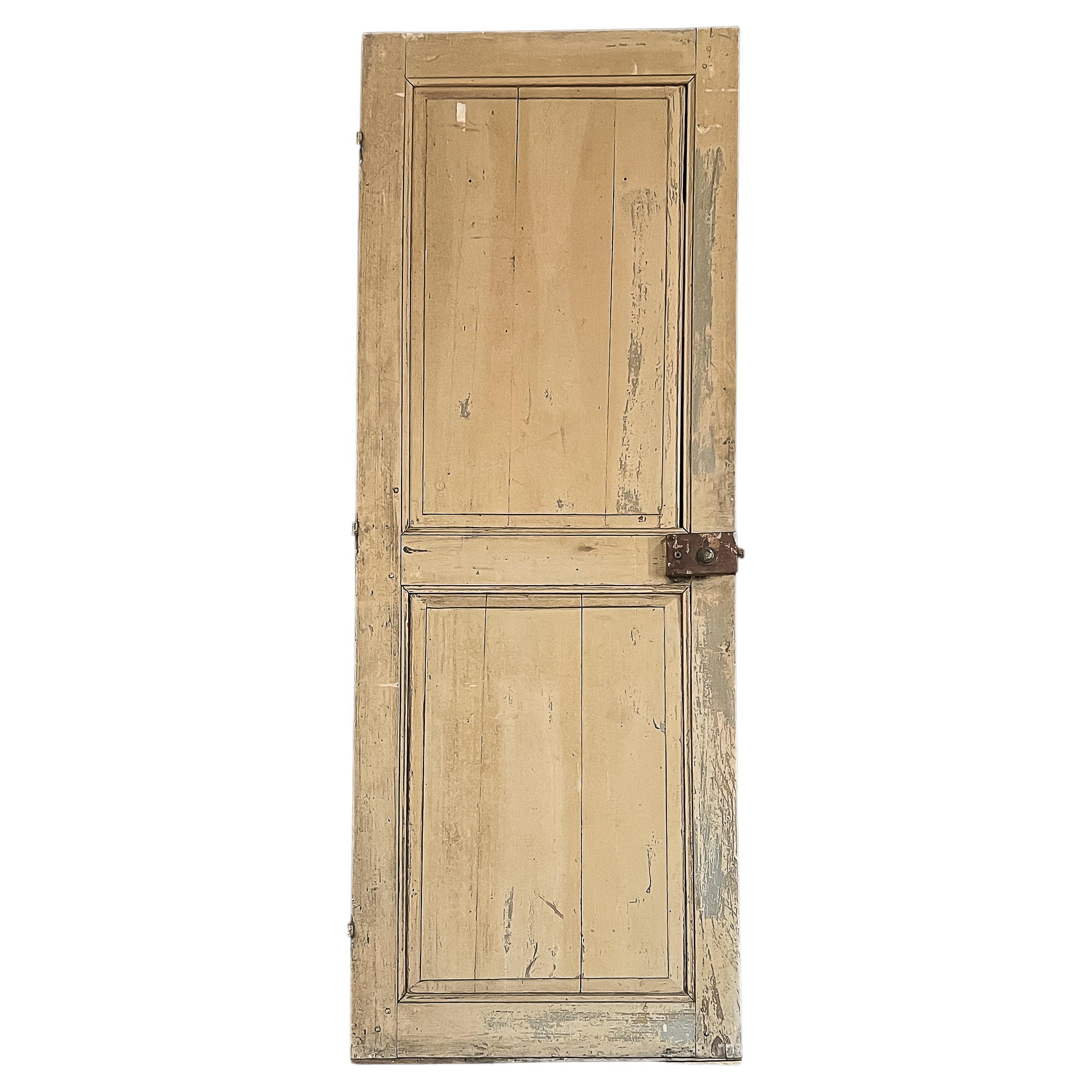 Puerta de armario francés de 2 hojas recuperada del siglo XIX con pintura amarilla