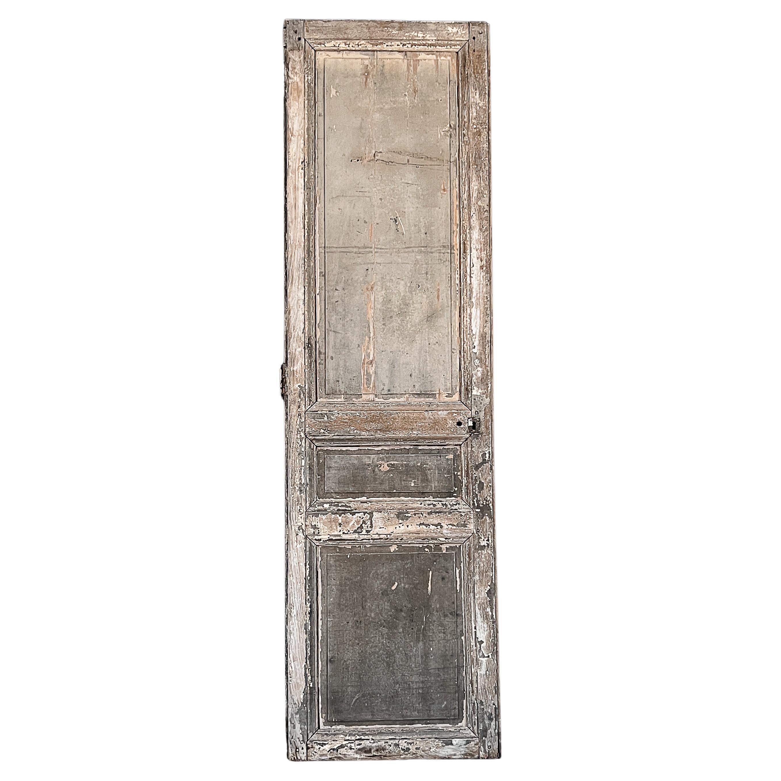 19th Century Reclaimed 3-Panel French Door with Greige Paint