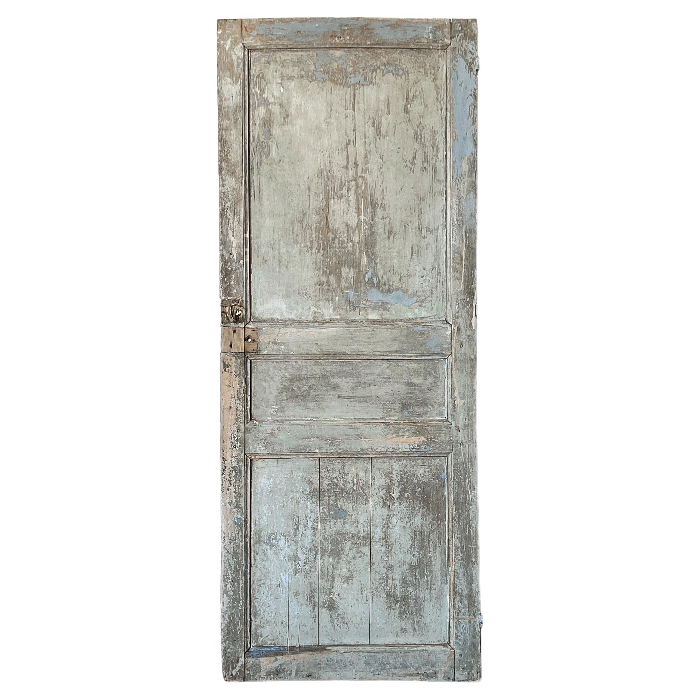19th Century Reclaimed 3-Panel French Door with Layered Paint