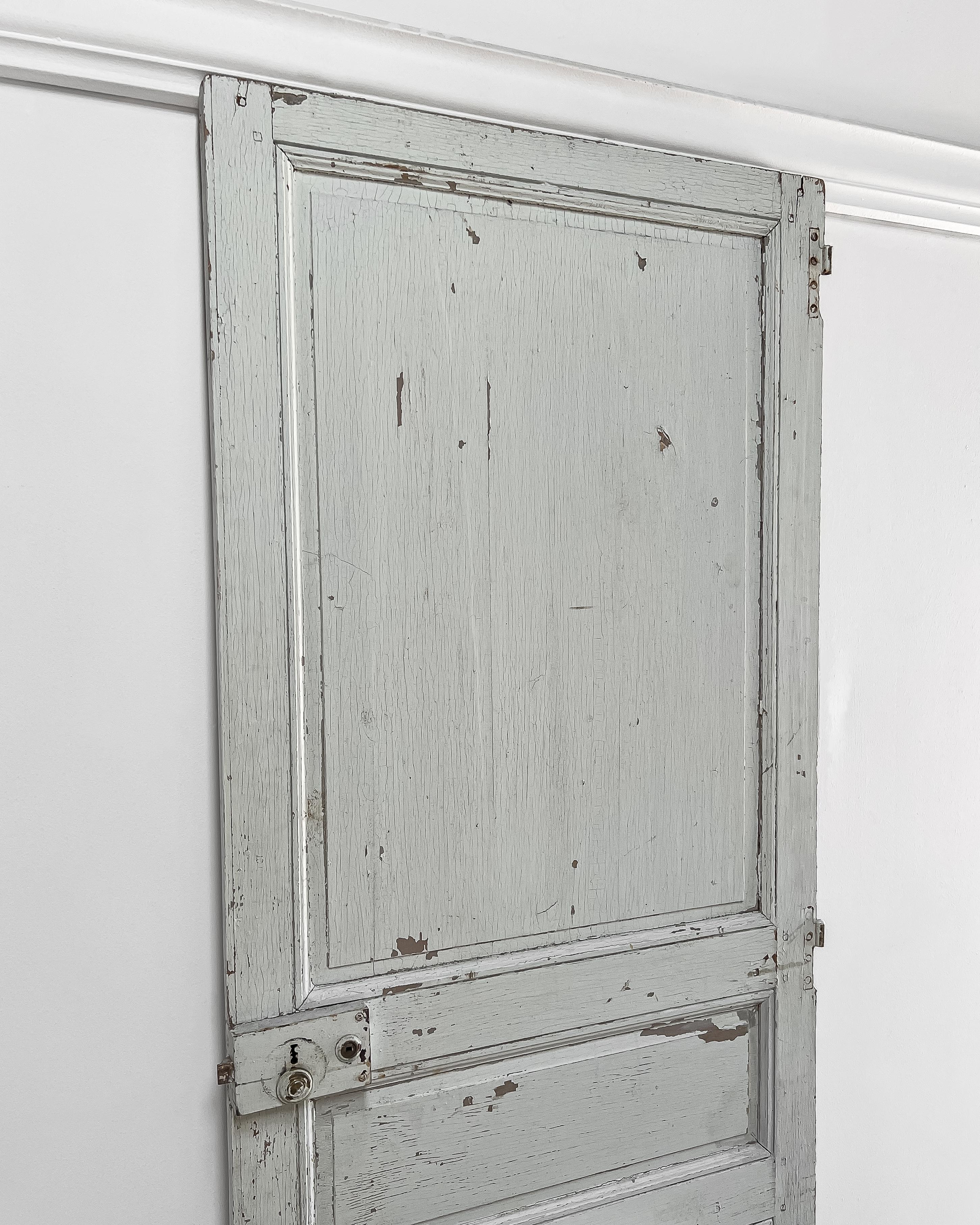 19th Century Reclaimed 3-Panel Französisch Tür mit Sage Green Paint im Angebot 6
