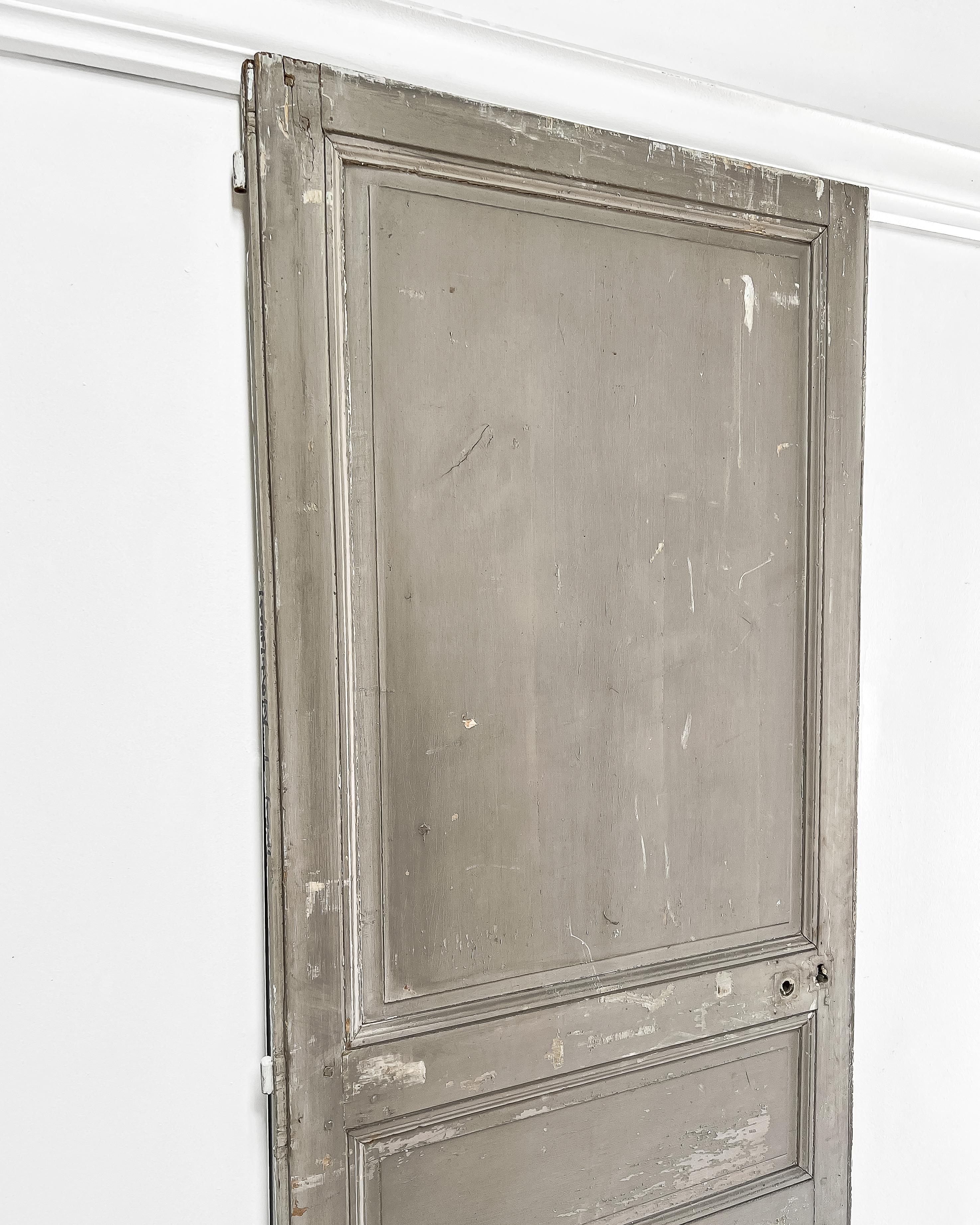 19th Century Reclaimed 3-Panel Französisch Tür mit Sage Green Paint (19. Jahrhundert) im Angebot