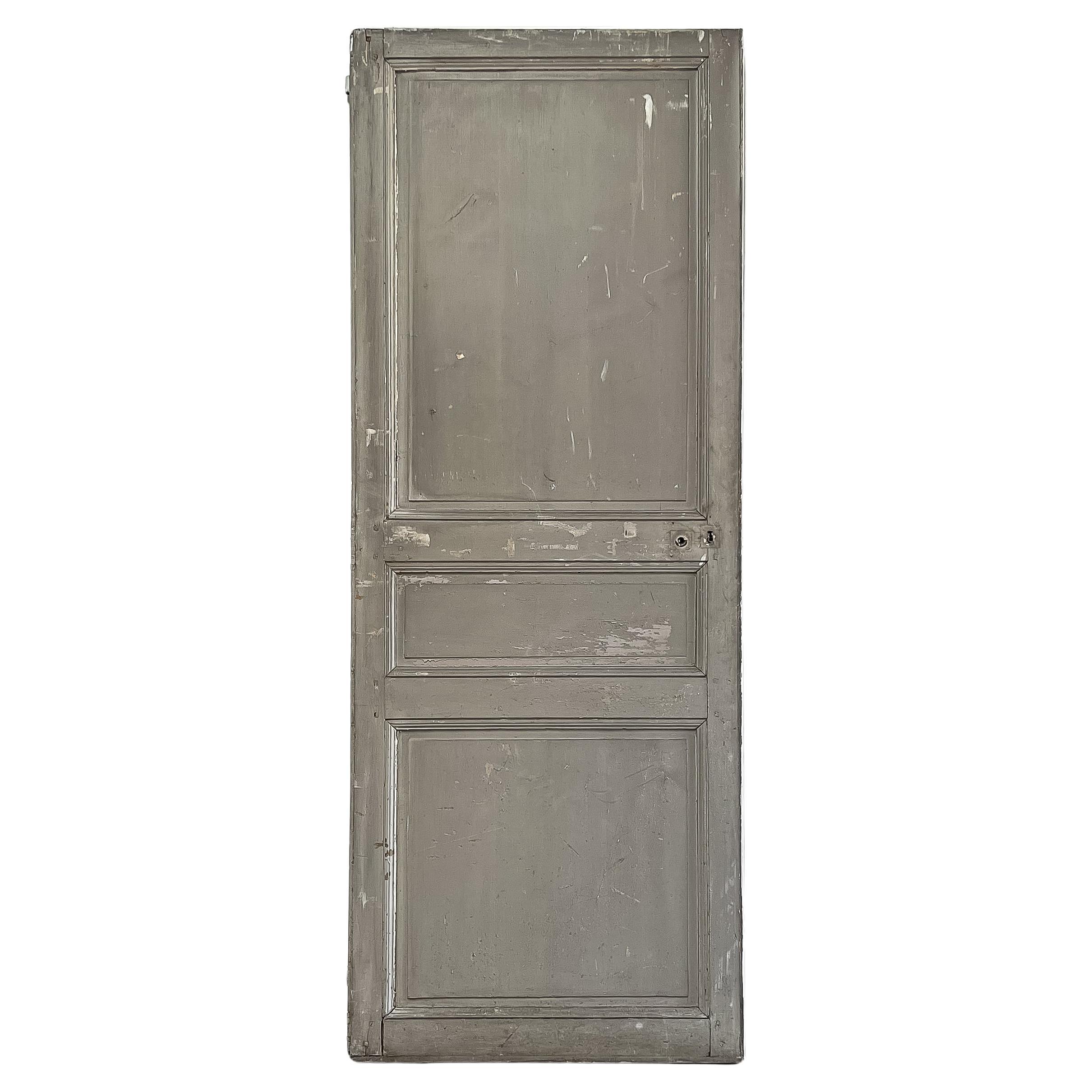 19th Century Reclaimed 3-Panel French Door with Sage Green Paint