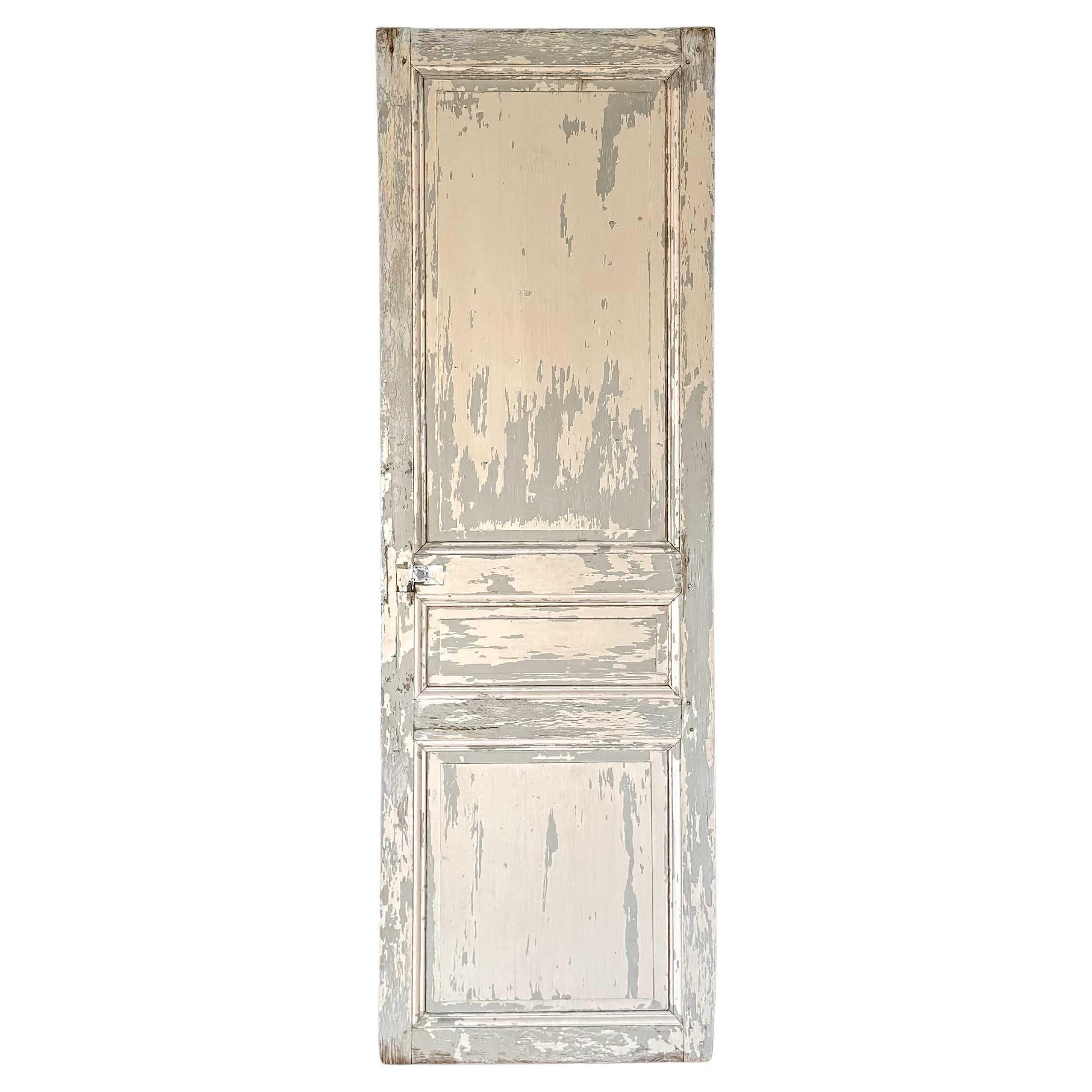 19th Century Reclaimed 3-Panel French Door with Weathered Blush Paint