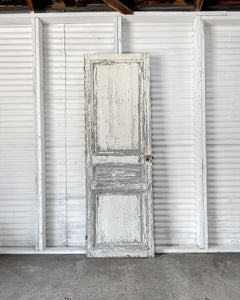 19th Century Reclaimed 3-Panel French Door with White and Gray Paint