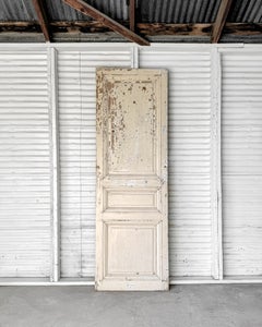 19th Century Reclaimed 3-Panel French Door with Worn Original Apricot Paint