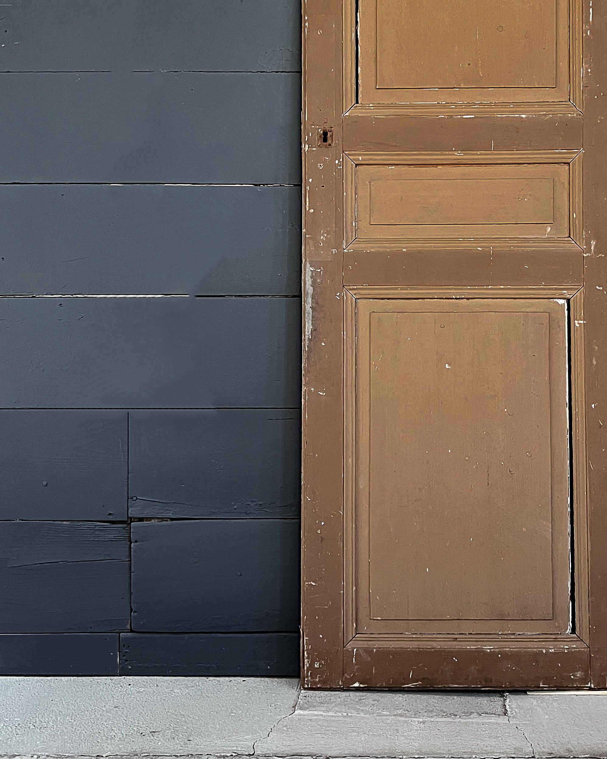 19th Century Reclaimed 3-Panel French Wardrobe Door with Chestnut Paint In Good Condition For Sale In Mckinney, TX