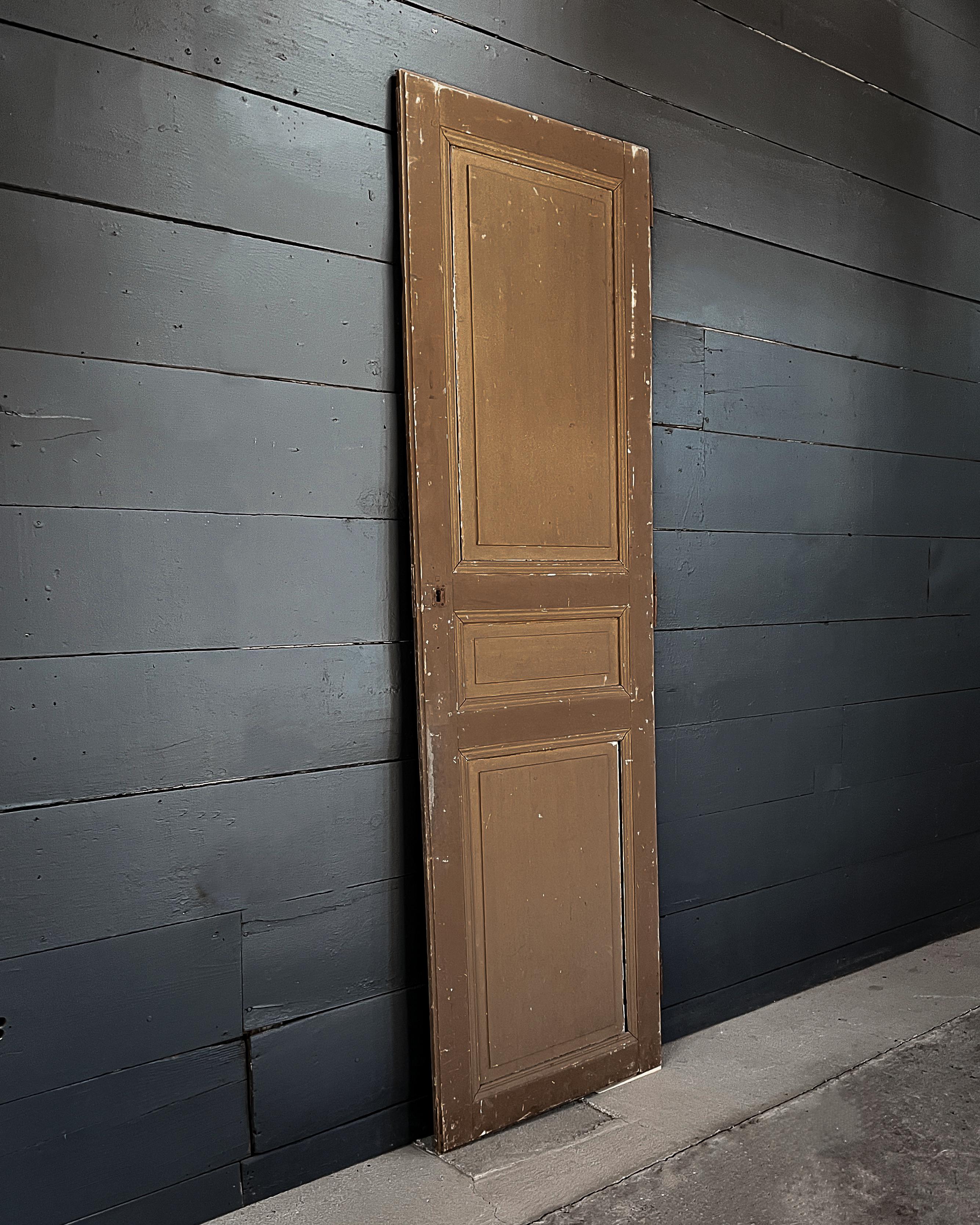 Wood 19th Century Reclaimed 3-Panel French Wardrobe Door with Chestnut Paint For Sale