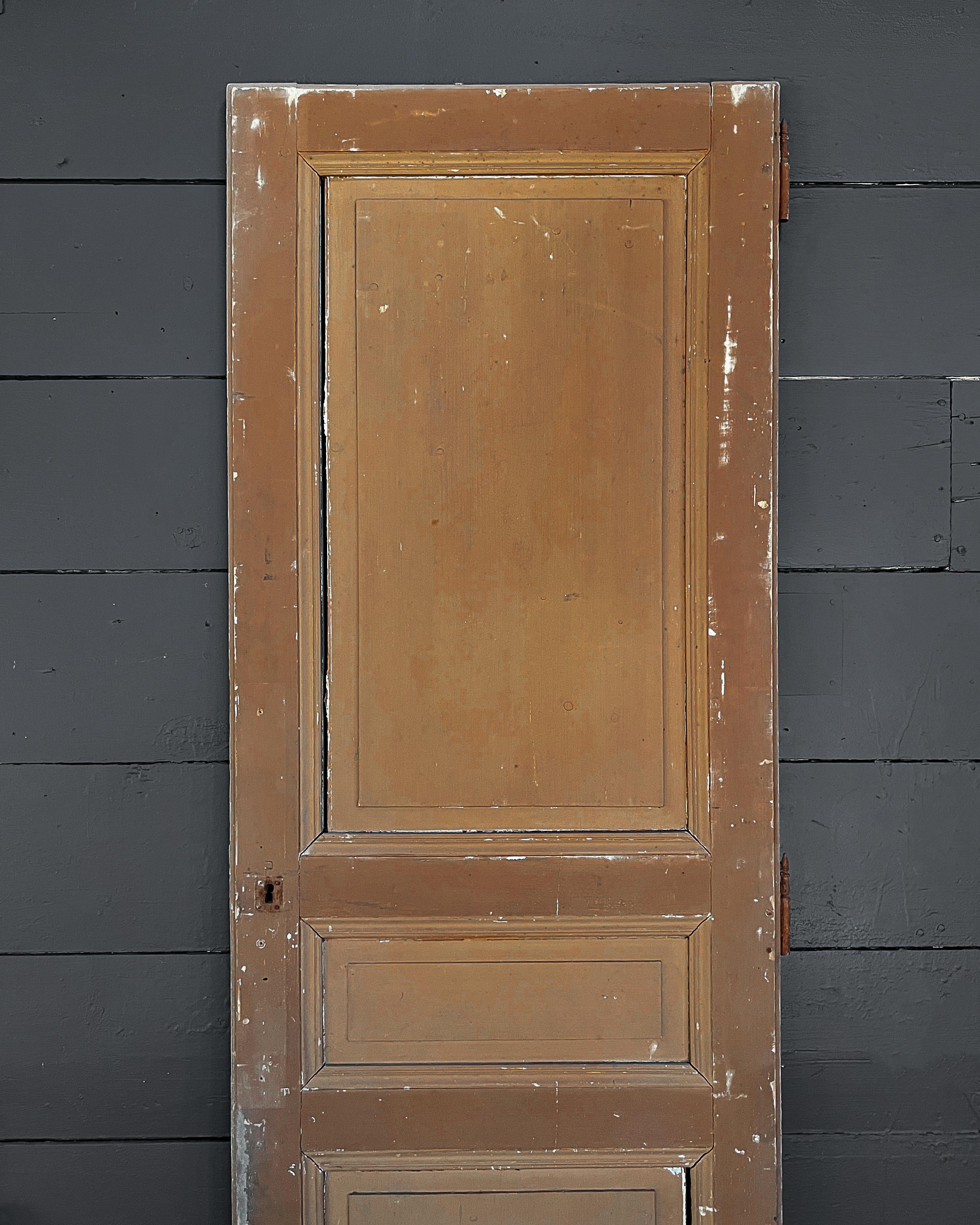 19th Century Reclaimed 3-Panel French Wardrobe Door with Chestnut Paint For Sale 1