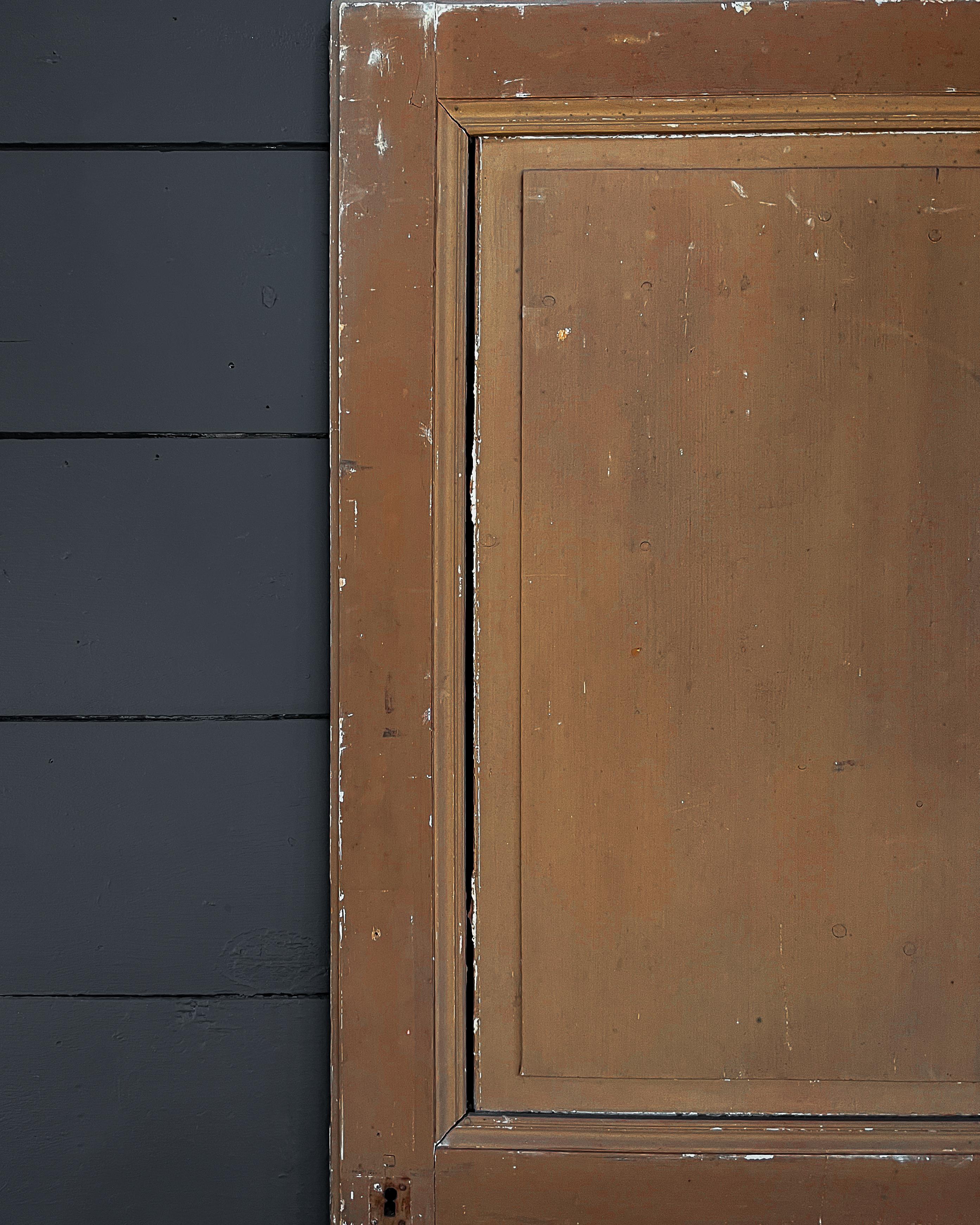 19th Century Reclaimed 3-Panel French Wardrobe Door with Chestnut Paint For Sale 2