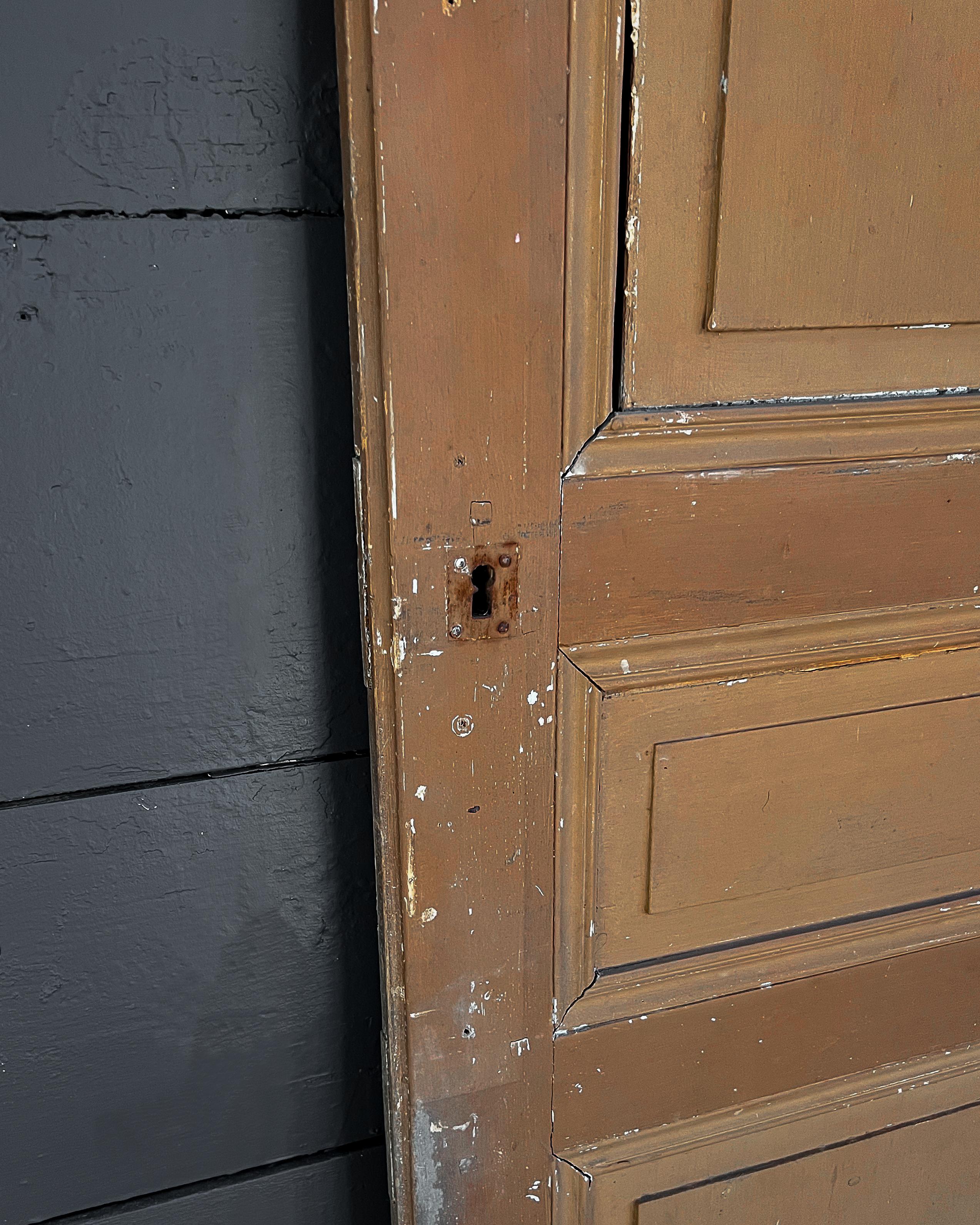 19th Century Reclaimed 3-Panel French Wardrobe Door with Chestnut Paint For Sale 3