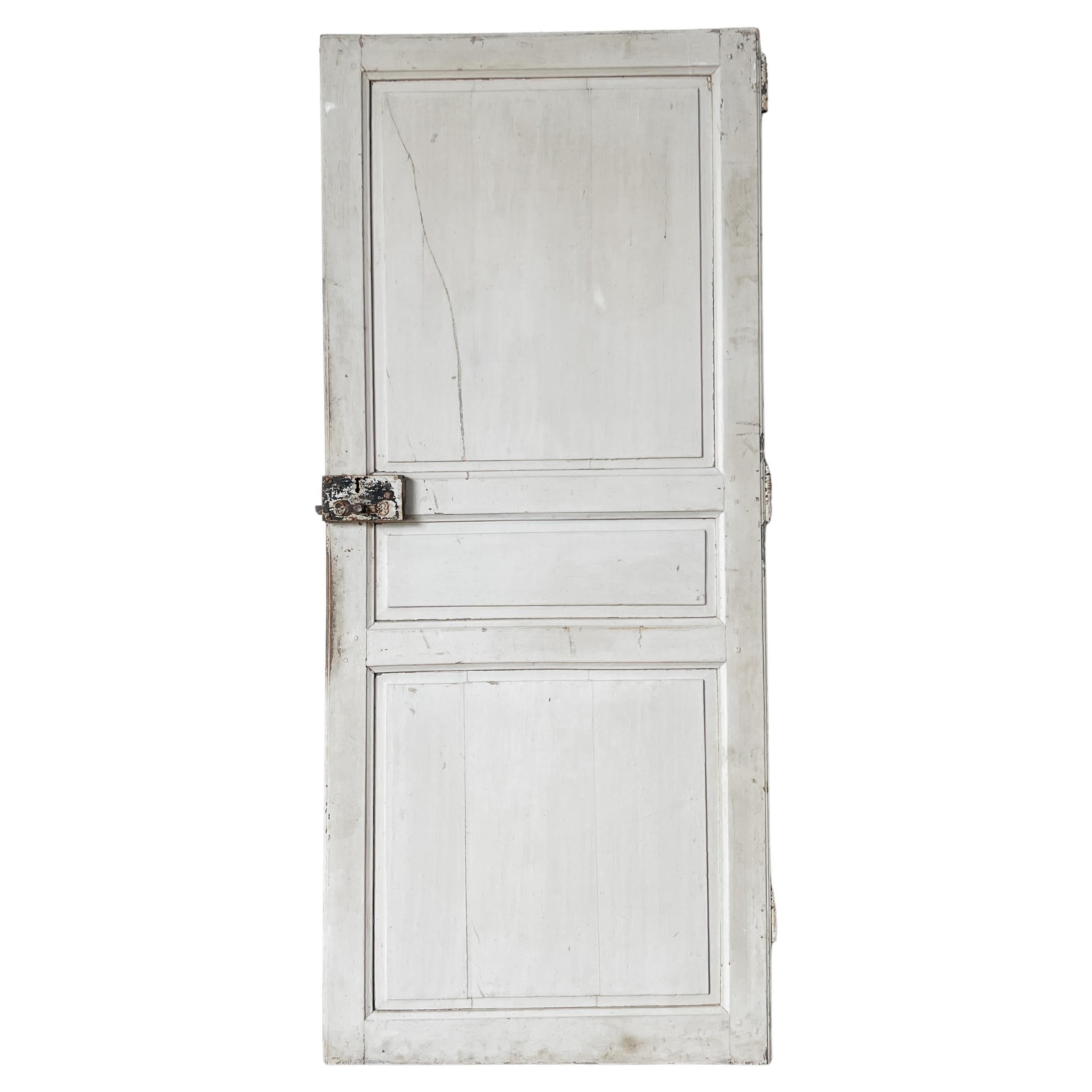 19th Century Reclaimed 3-Panel French Wardrobe Door with White Paint