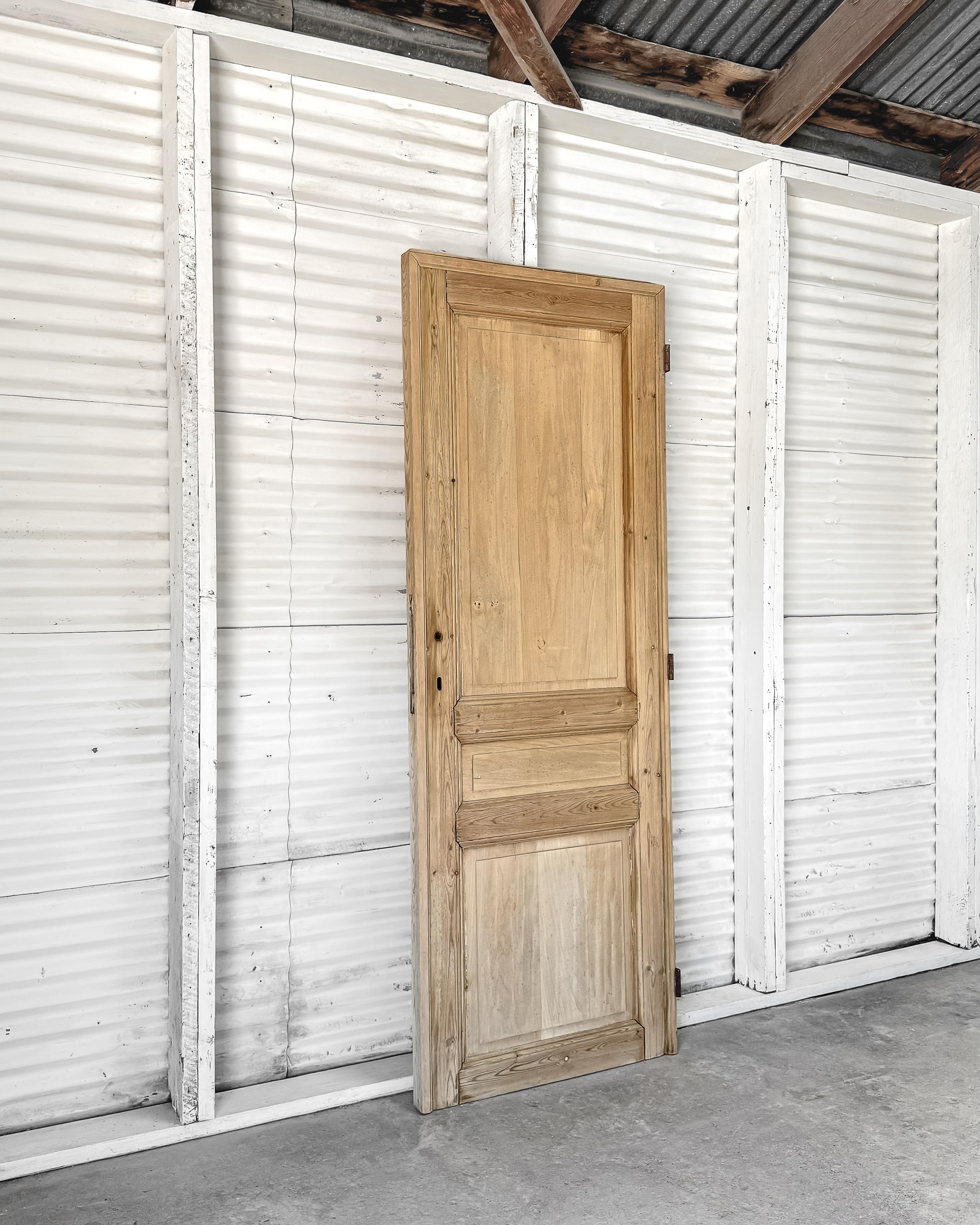 19th Century Reclaimed Belgian 3 Panel Interior Pine Door In Good Condition In Mckinney, TX