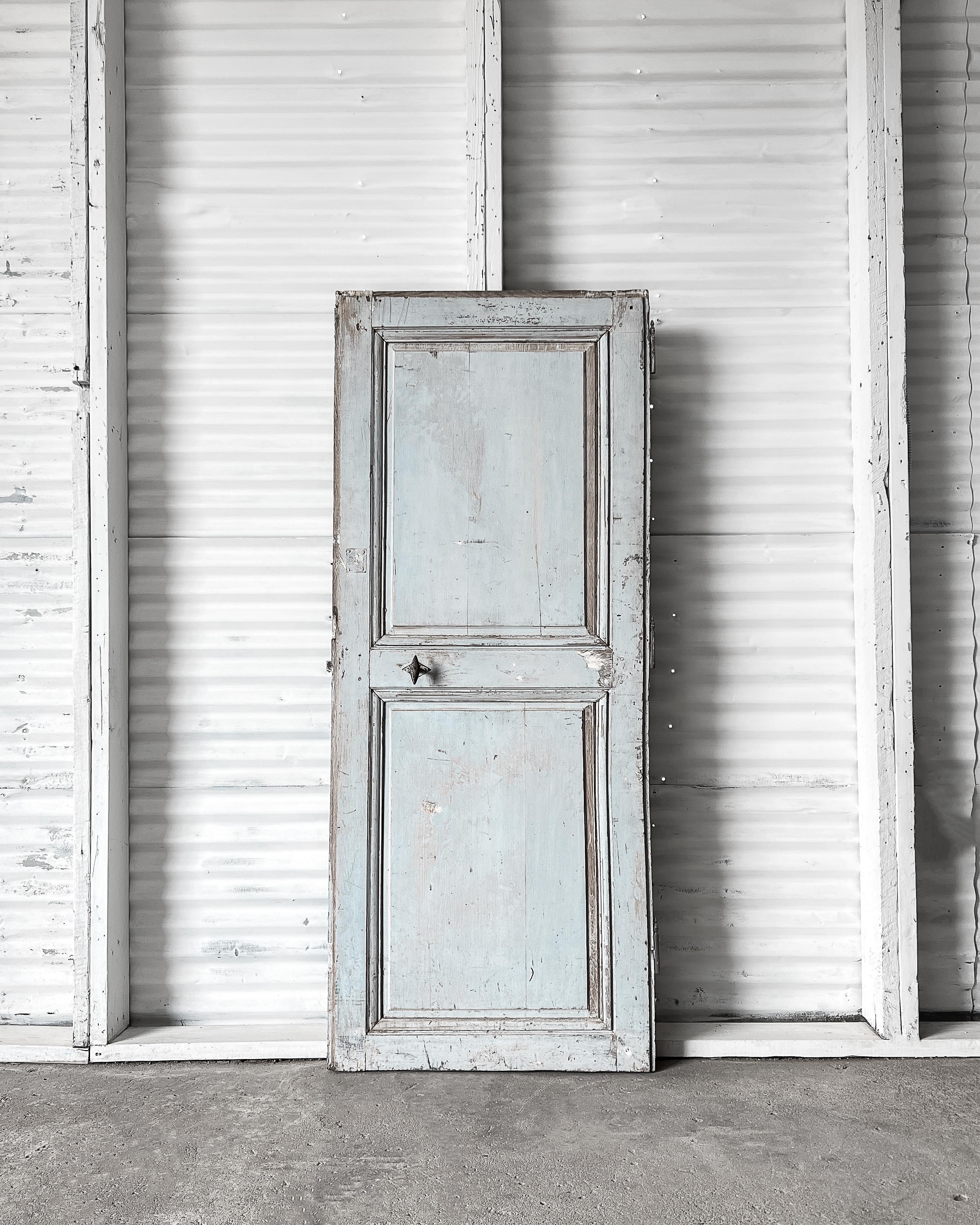 19th Century Reclaimed French Door with Light Blue Paint For Sale 6