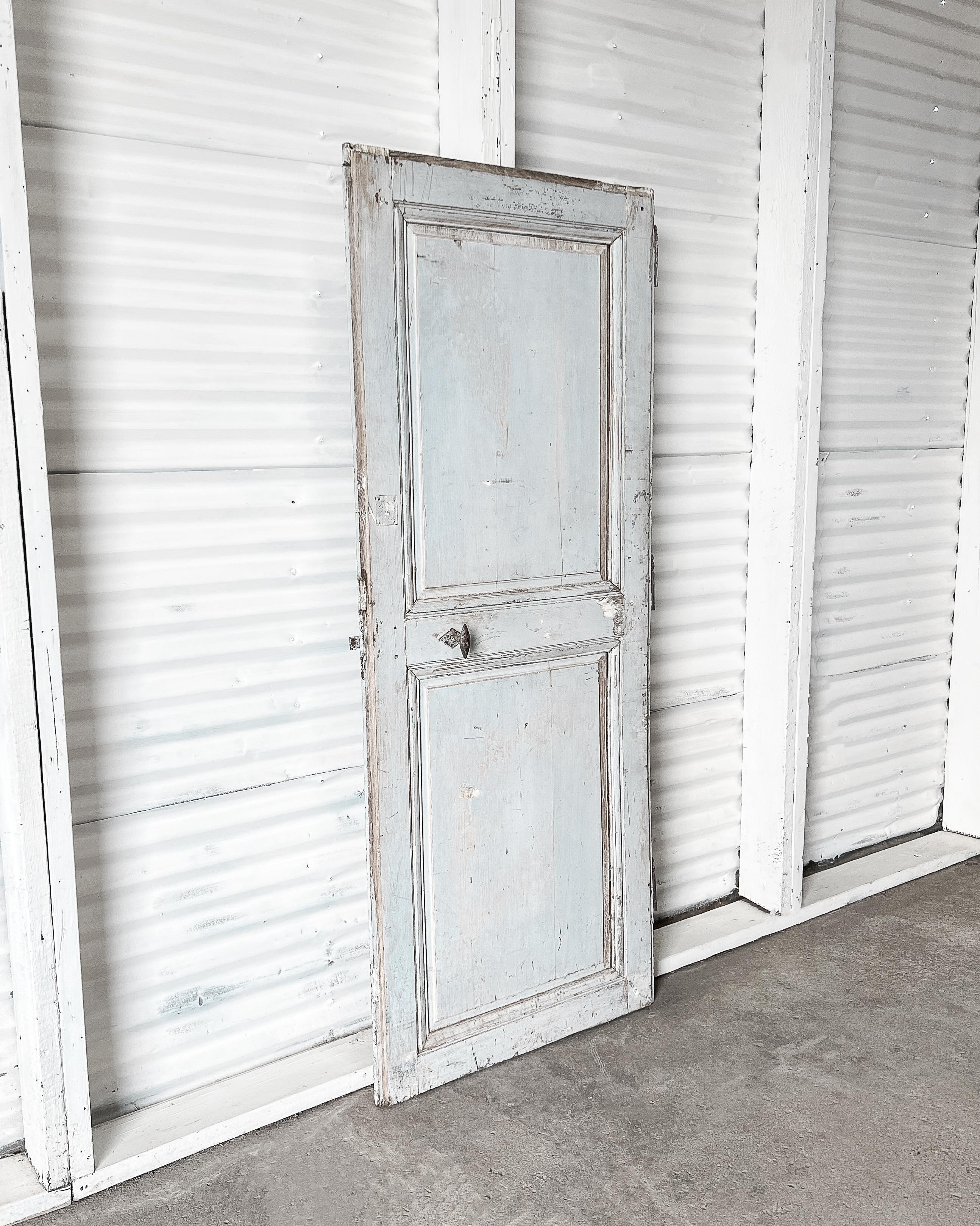 19th Century Reclaimed French Door with Light Blue Paint For Sale 7