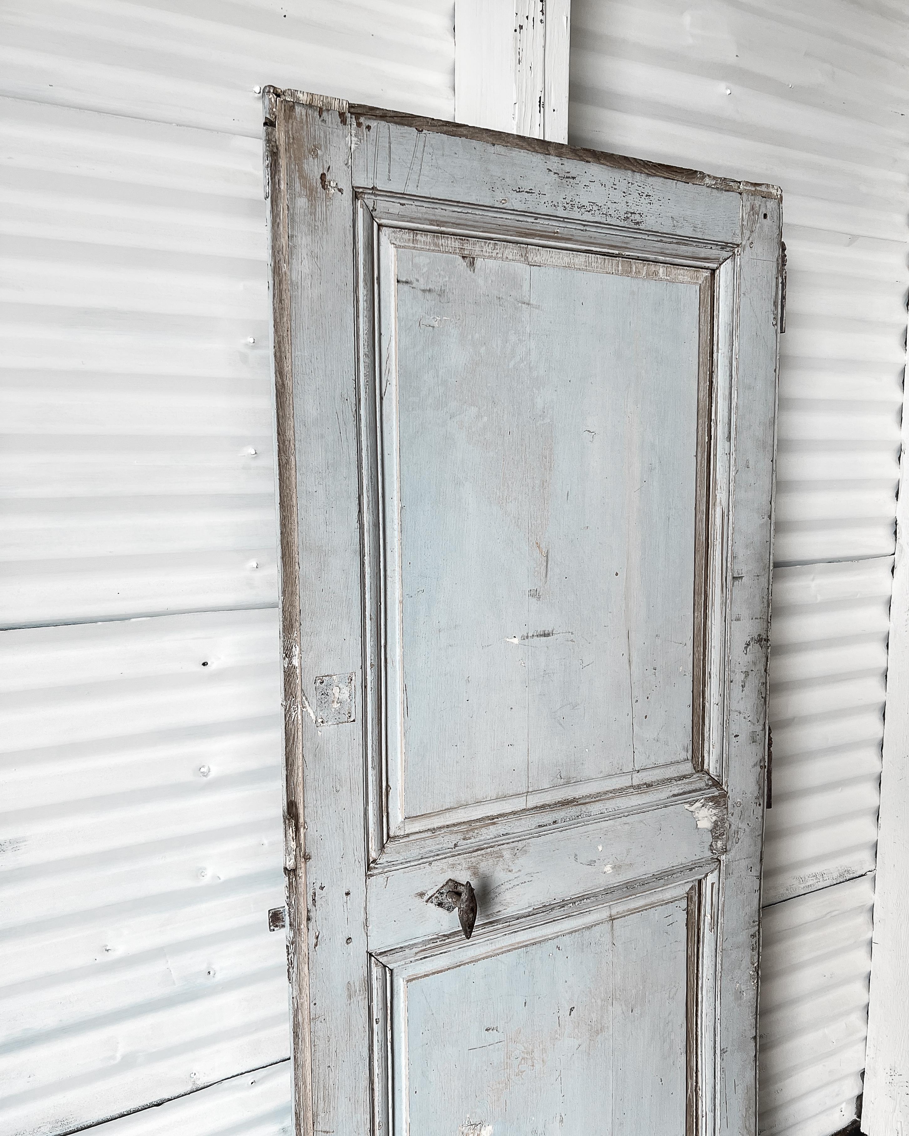 19th Century Reclaimed French Door with Light Blue Paint For Sale 8