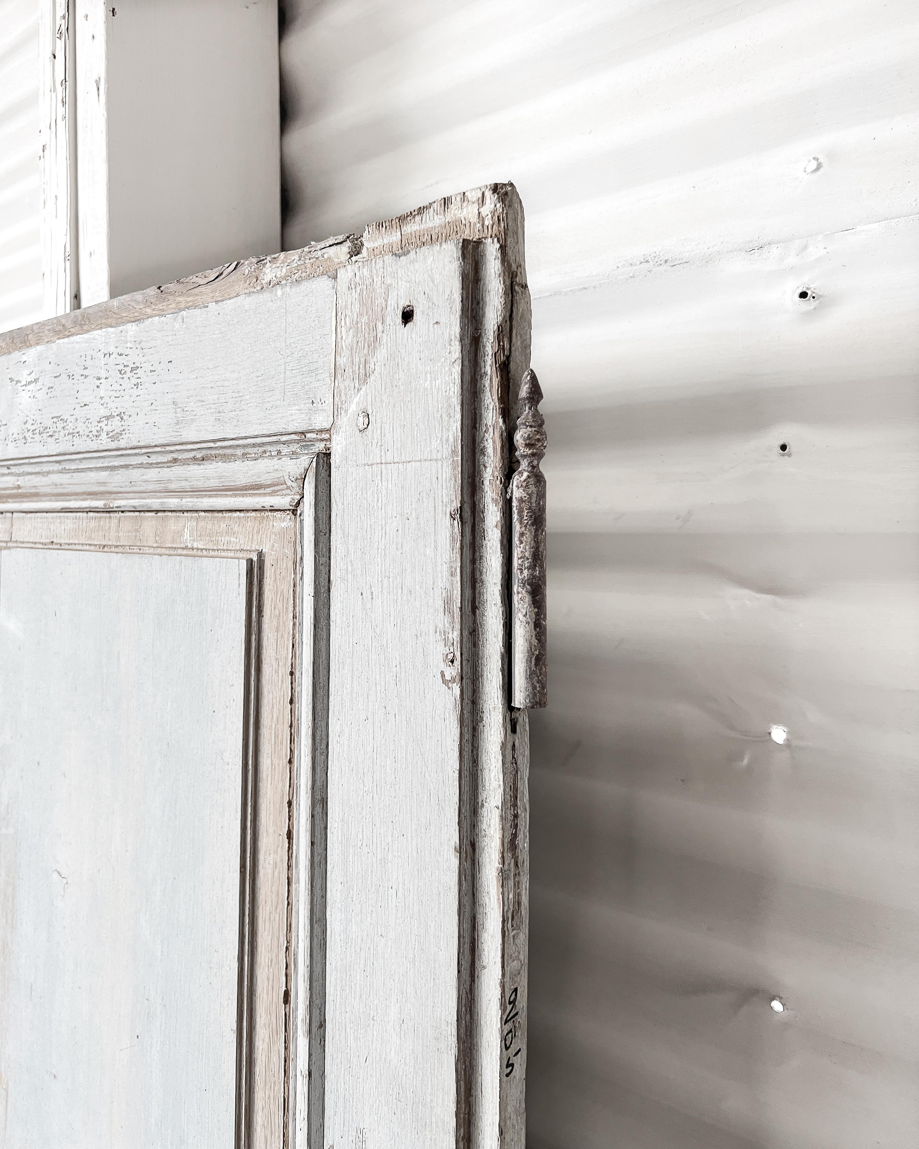 19th Century Reclaimed French Door with Light Blue Paint For Sale 9