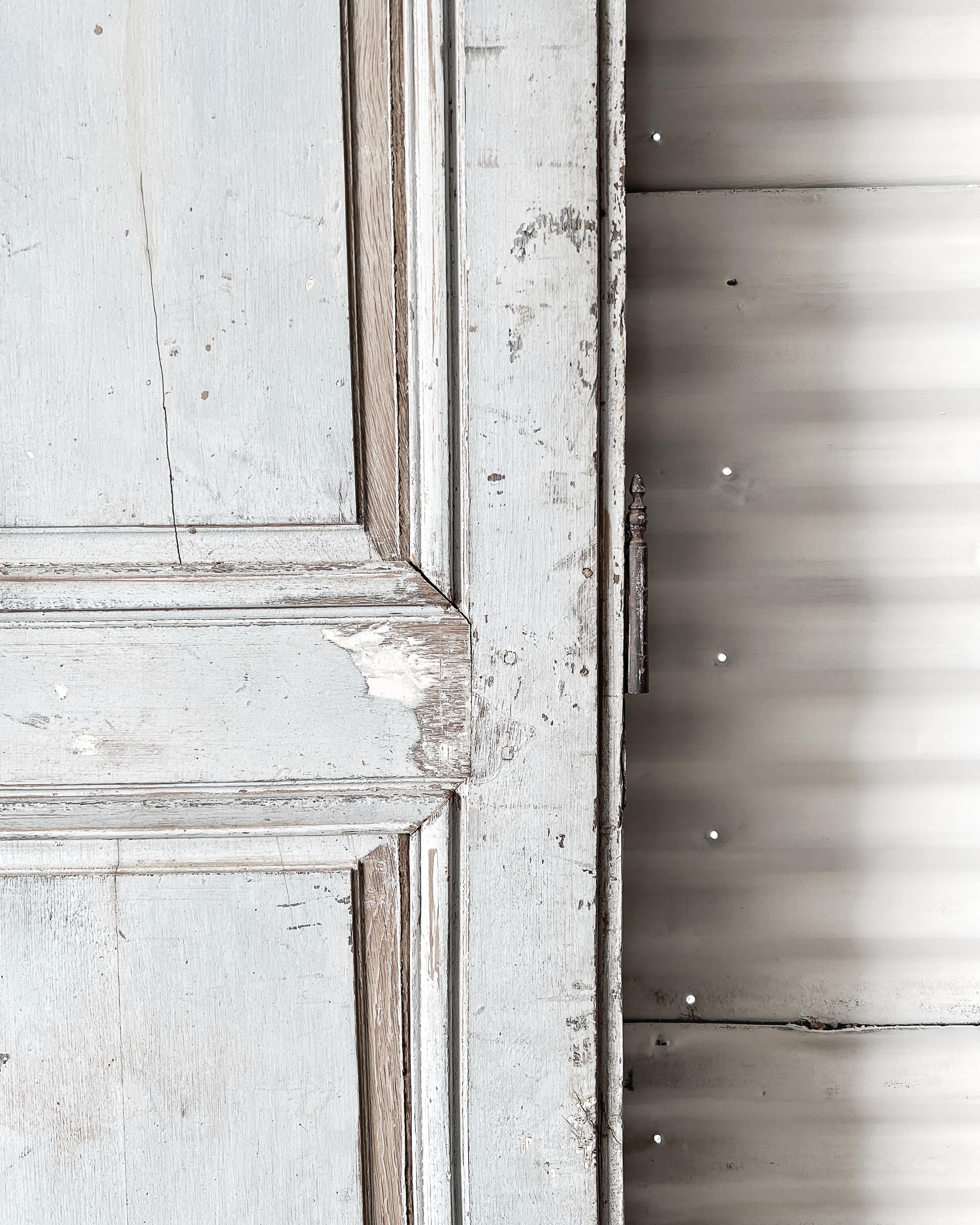 19th Century Reclaimed French Door with Light Blue Paint For Sale 10