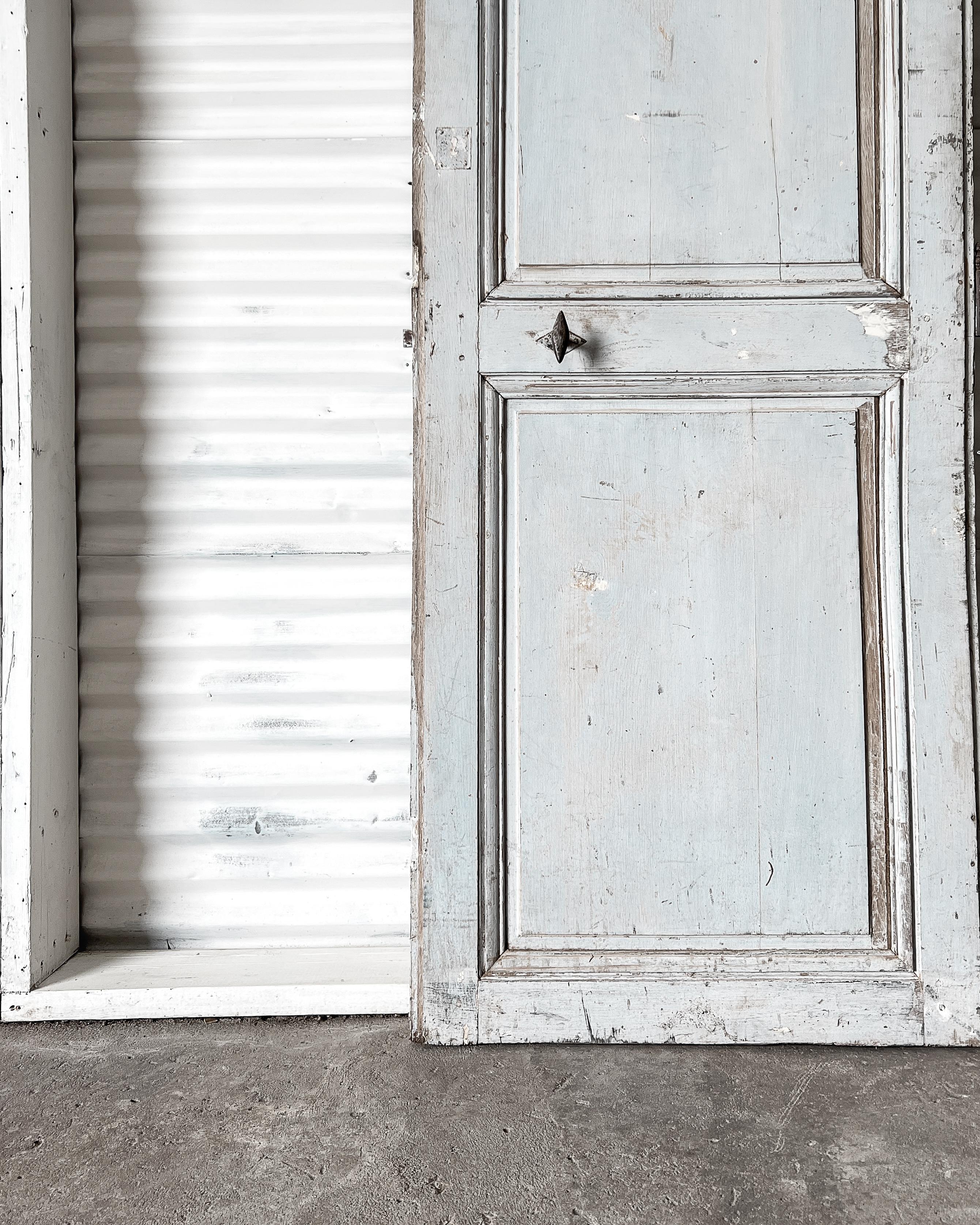 19th Century Reclaimed French Door with Light Blue Paint For Sale 11