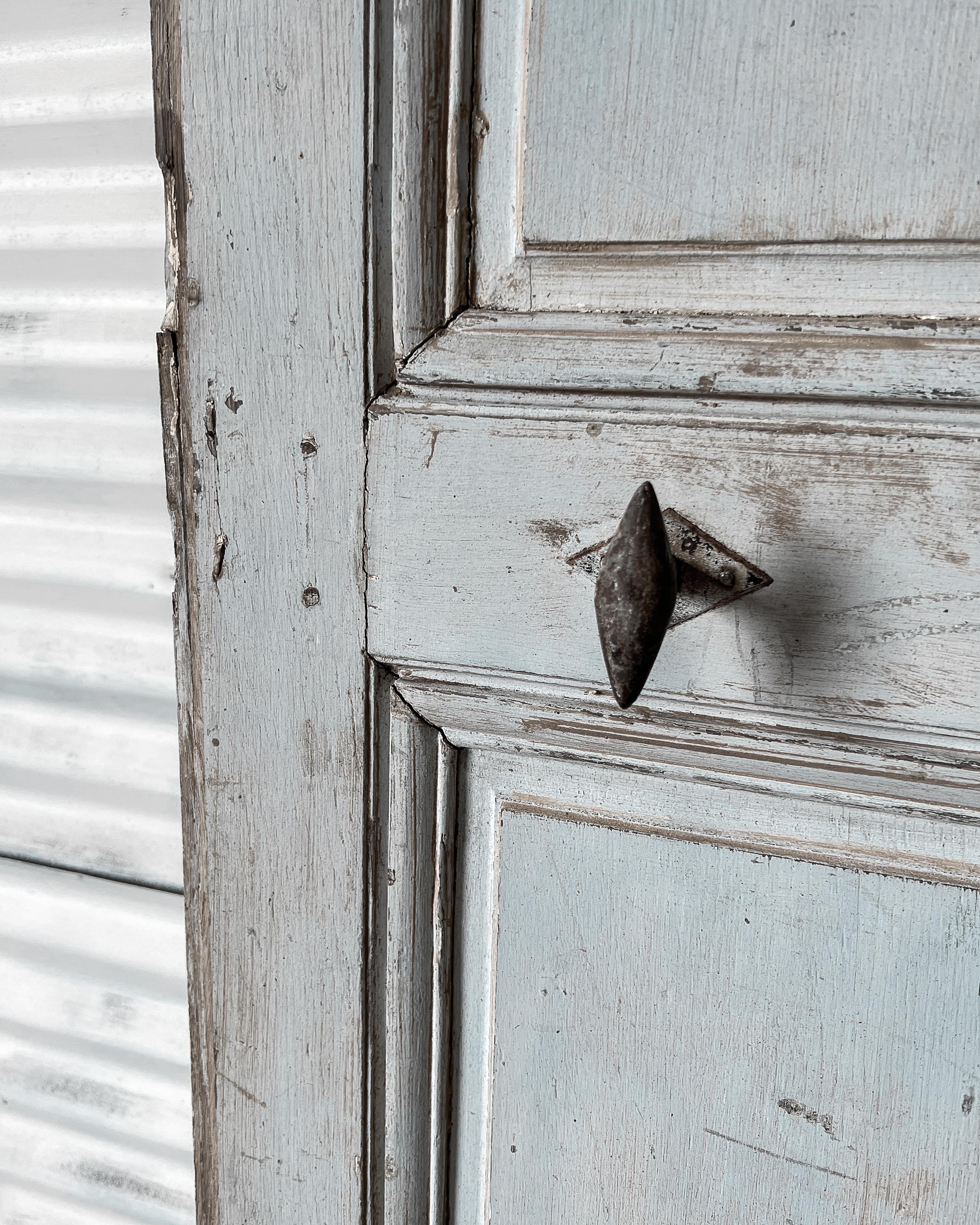 19th Century Reclaimed French Door with Light Blue Paint For Sale 12