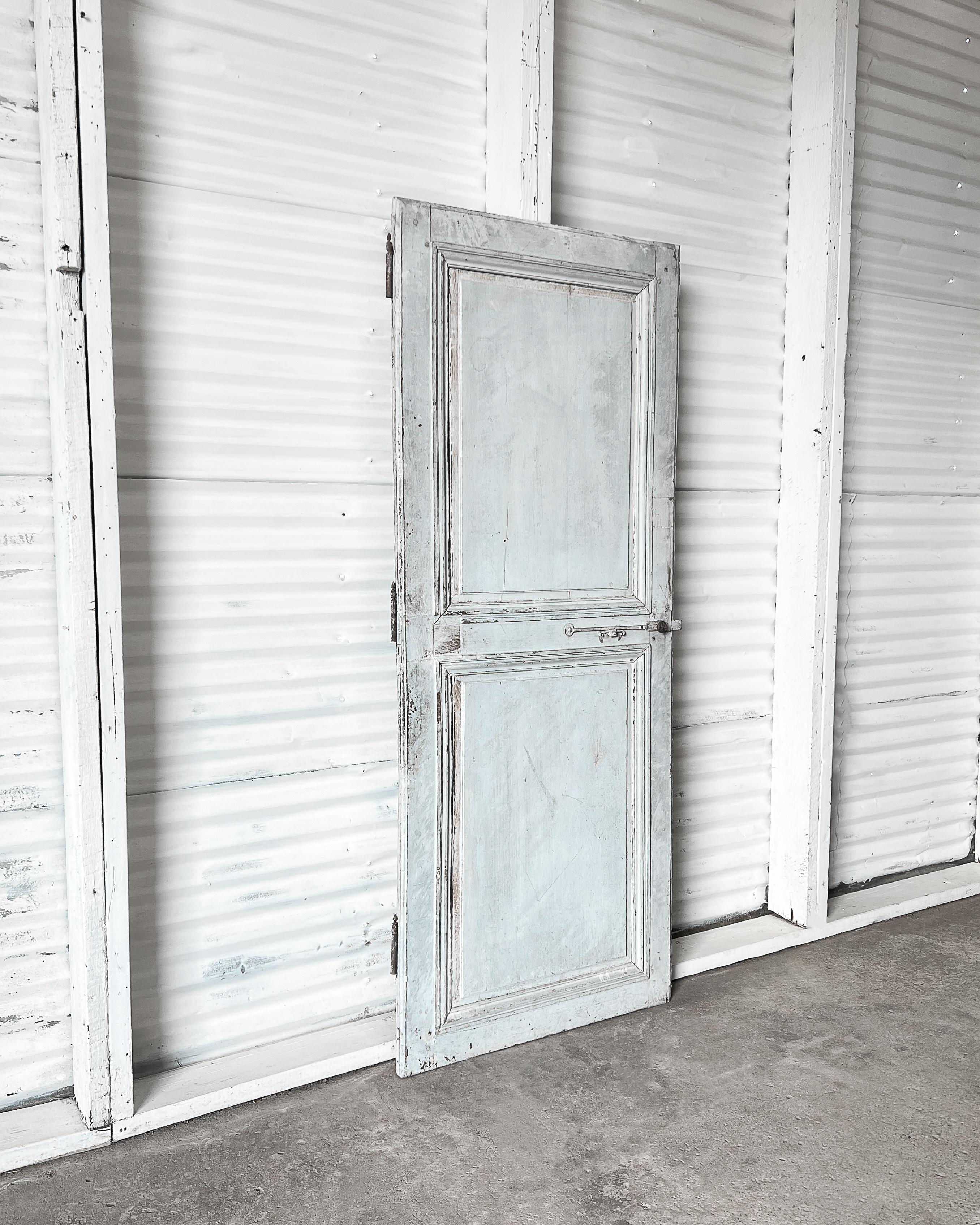 19th Century Reclaimed French Door with Light Blue Paint In Good Condition For Sale In Mckinney, TX