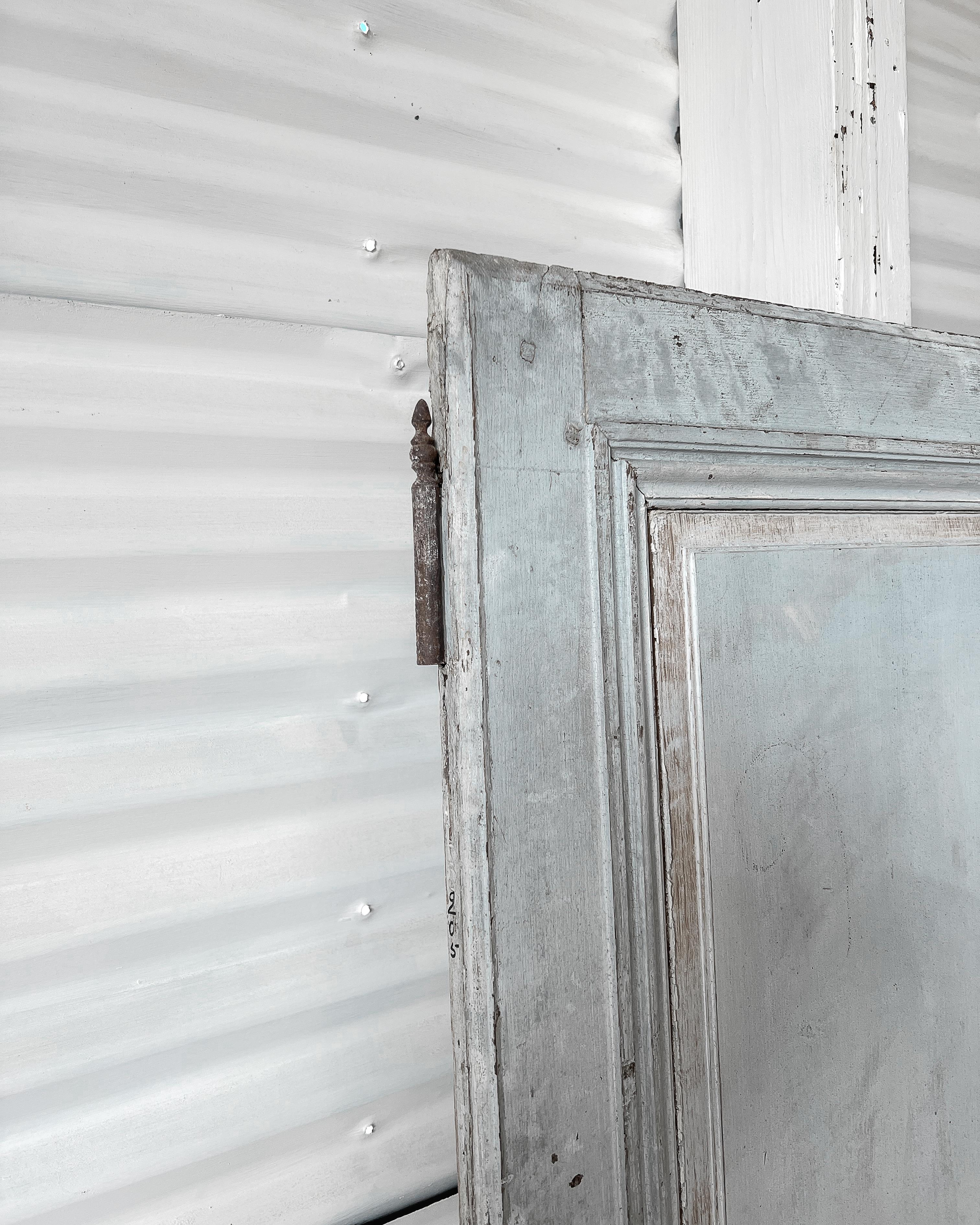 19th Century Reclaimed French Door with Light Blue Paint For Sale 1