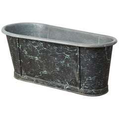 Antique 19th Century Reclaimed French Zinc Bath with Marbled Decoration