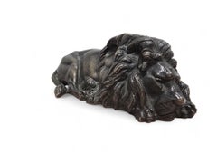 19th Century Reclining Bronze Lion Sculpture