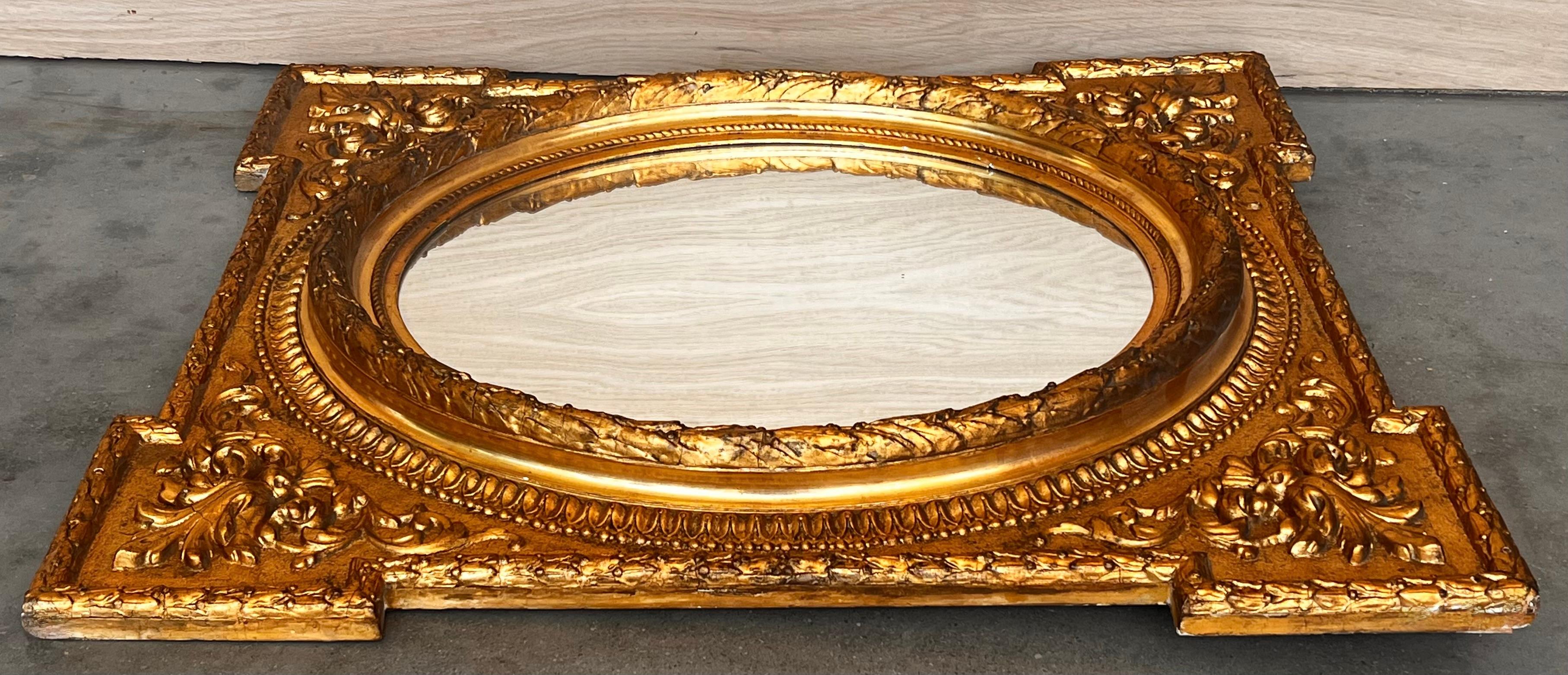 19th Century Rectangular French Giltwood Carved Mirror In Good Condition For Sale In Miami, FL