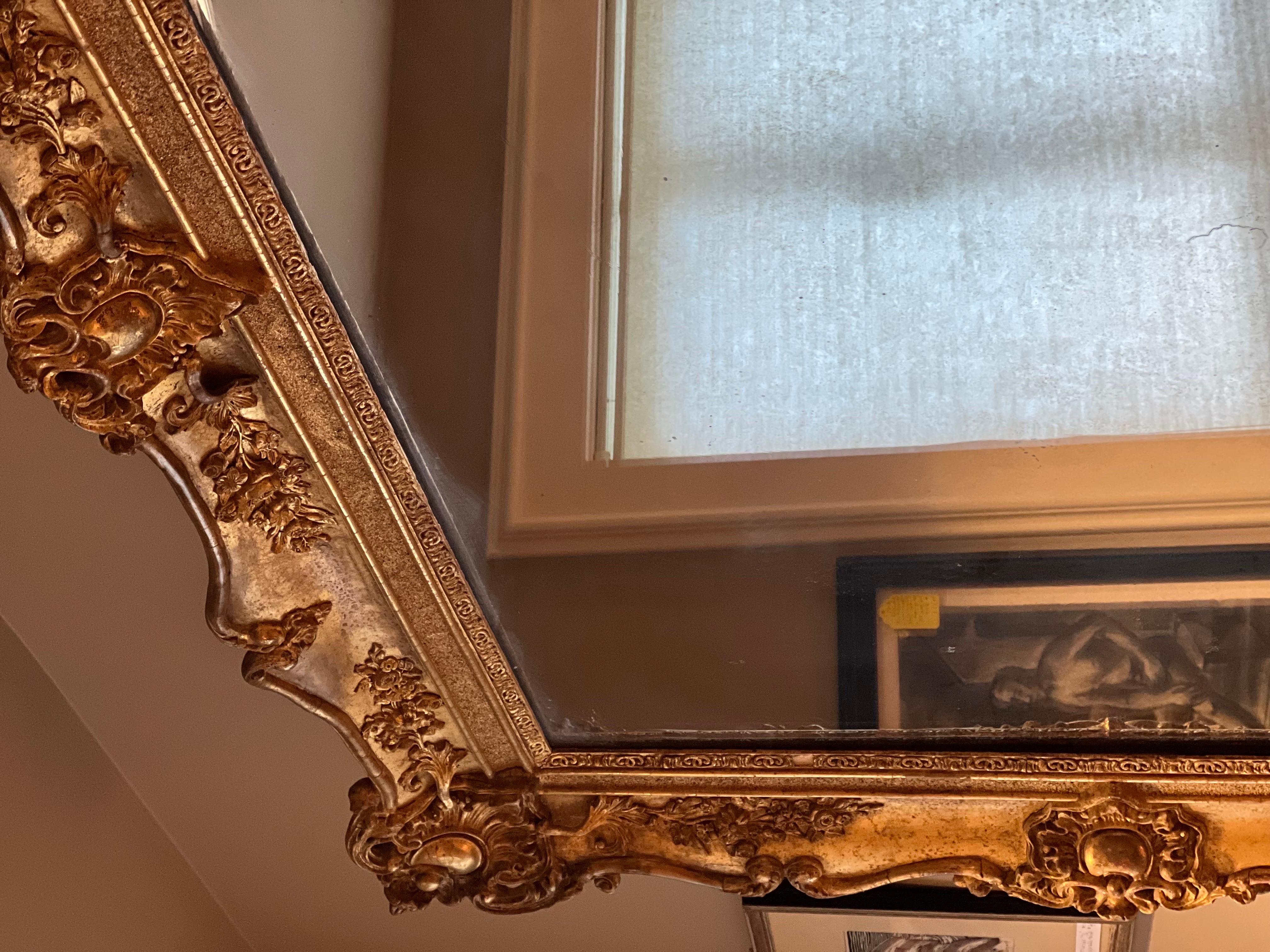 19th Century Rectangular French Napoleon III Giltwood Mirror For Sale 9