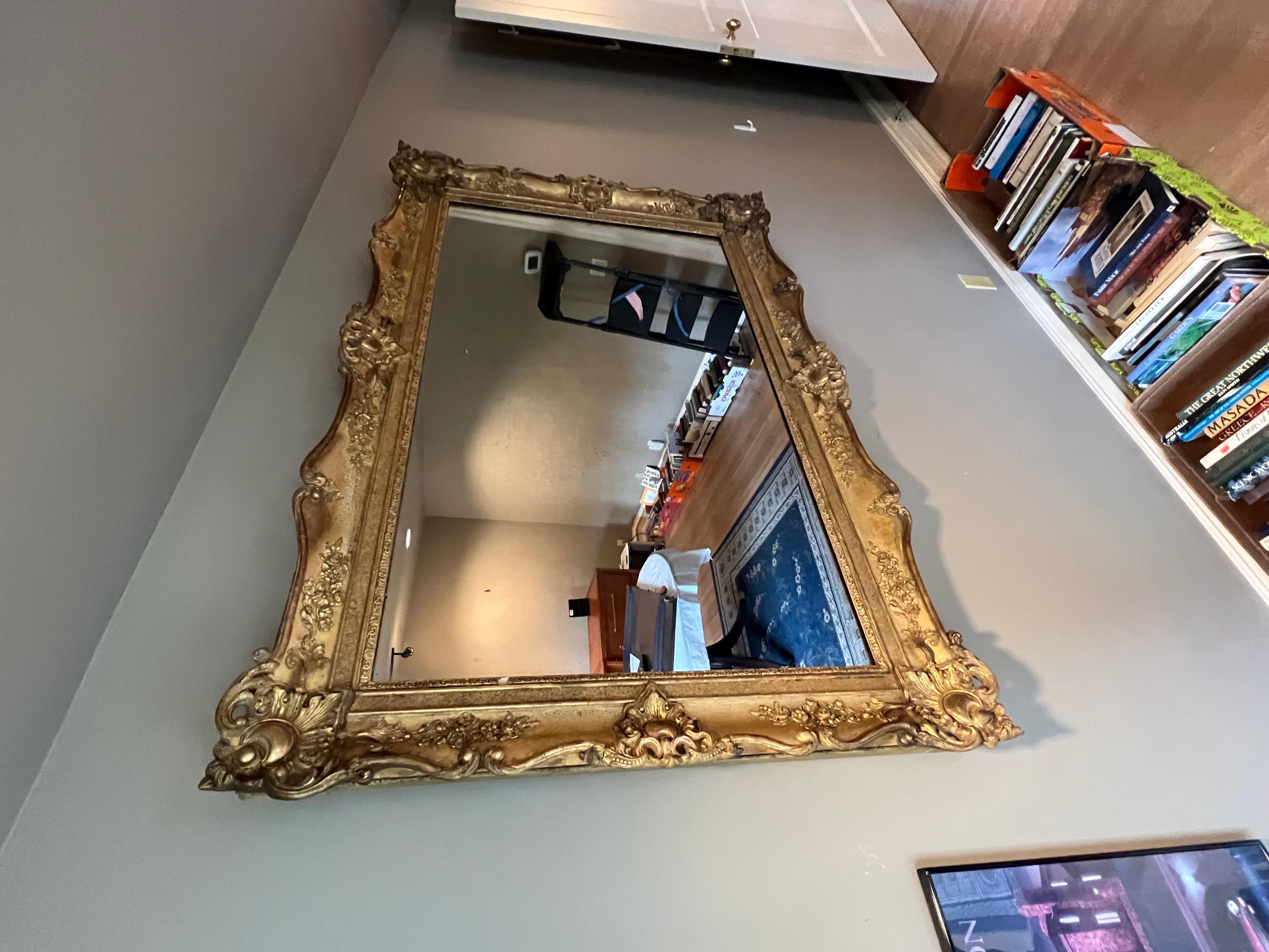 19th Century Rectangular French Napoleon III Giltwood Mirror In Good Condition For Sale In Seattle, WA