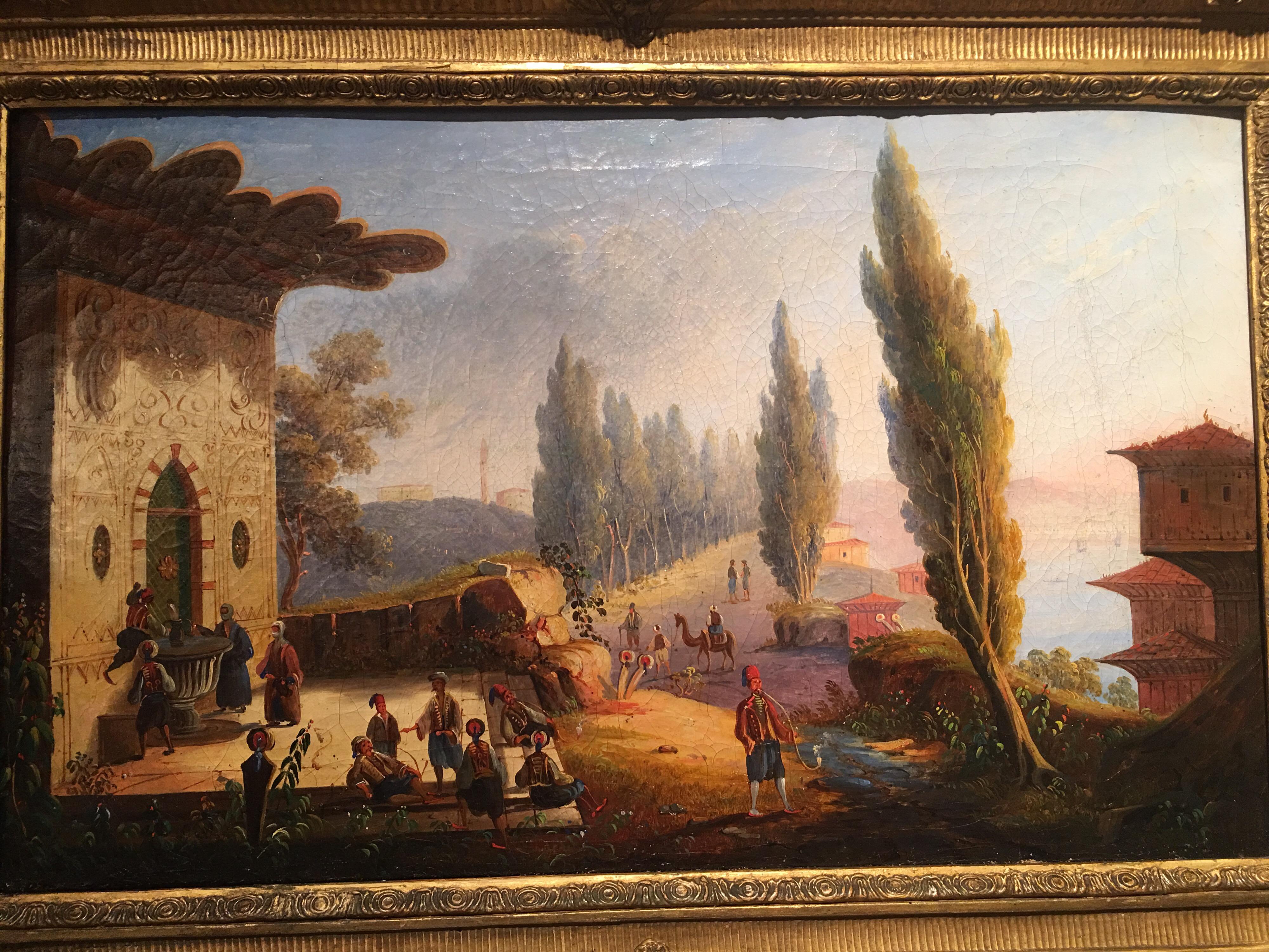 Islamic 19th Century Rectangular French School Oriental Landscape Painting, 1850