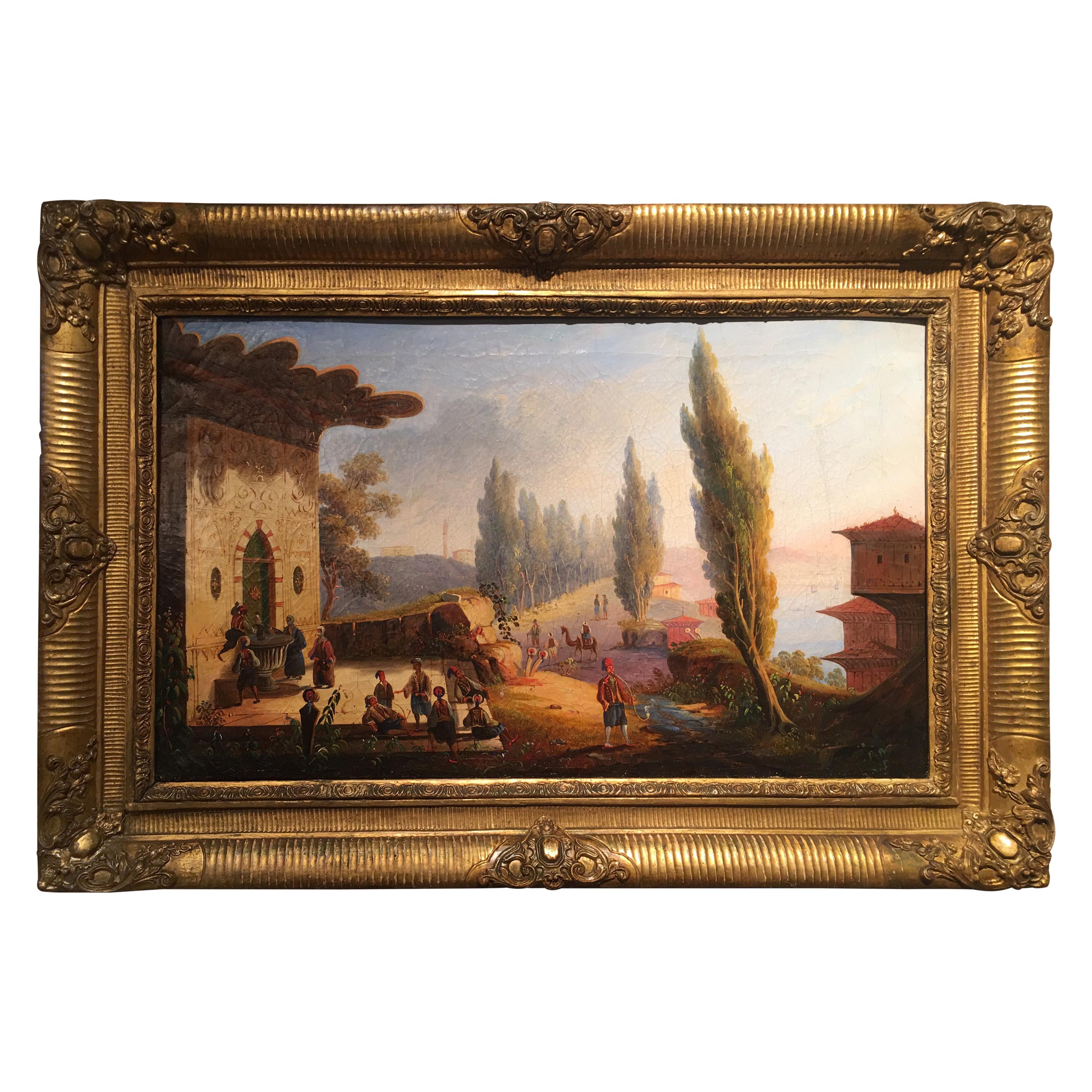 19th Century Rectangular French School Oriental Landscape Painting, 1850