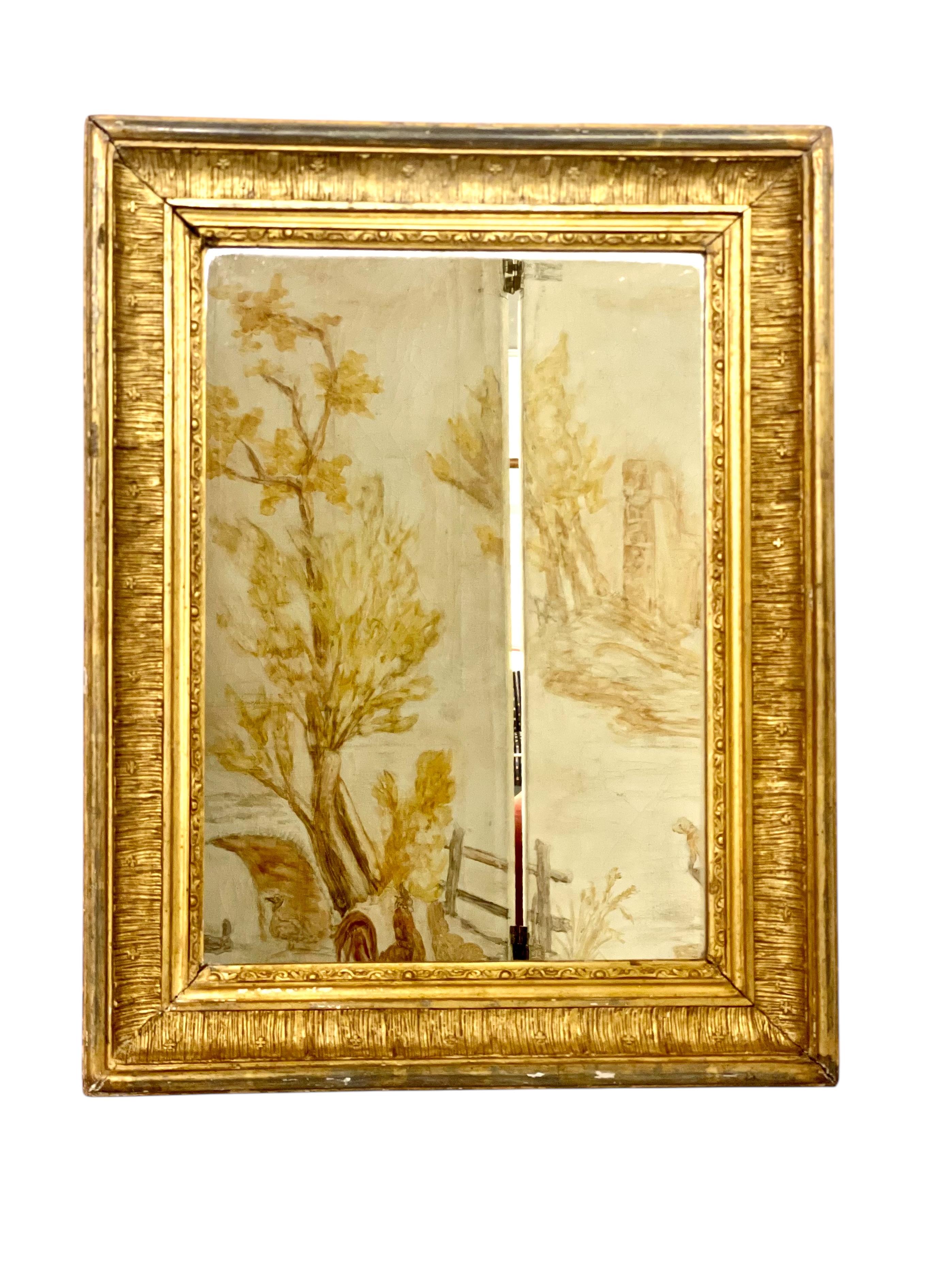 Espejo rectangular neoclásico de madera dorada, Francia S. XIX siglo XIX en venta