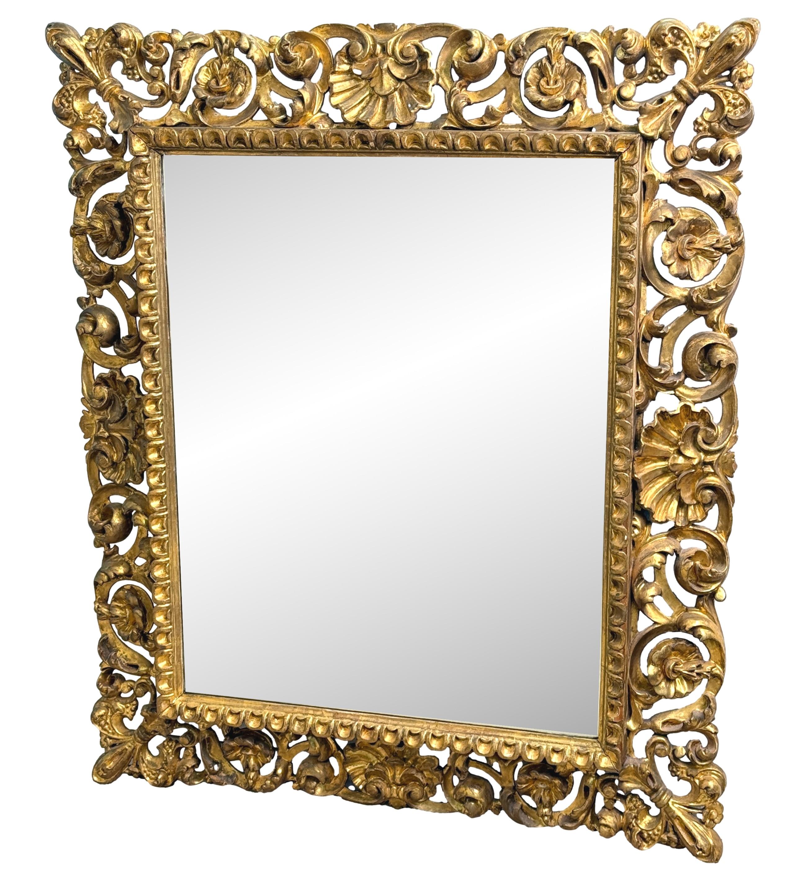 19th Century Rectangular Italian Gilt Wood Wall Mirror For Sale 5