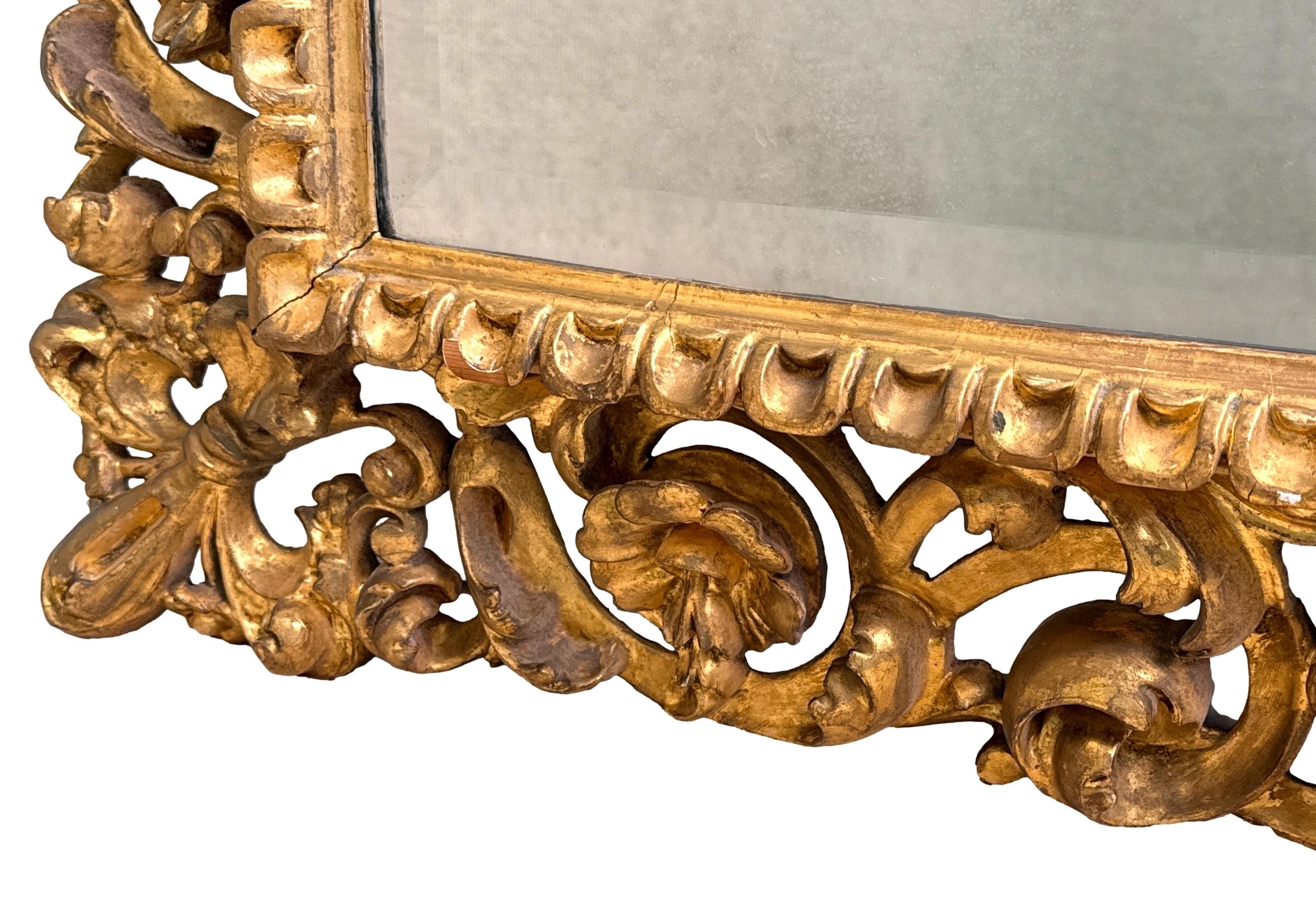 19th Century Rectangular Italian Gilt Wood Wall Mirror In Good Condition For Sale In Bedfordshire, GB