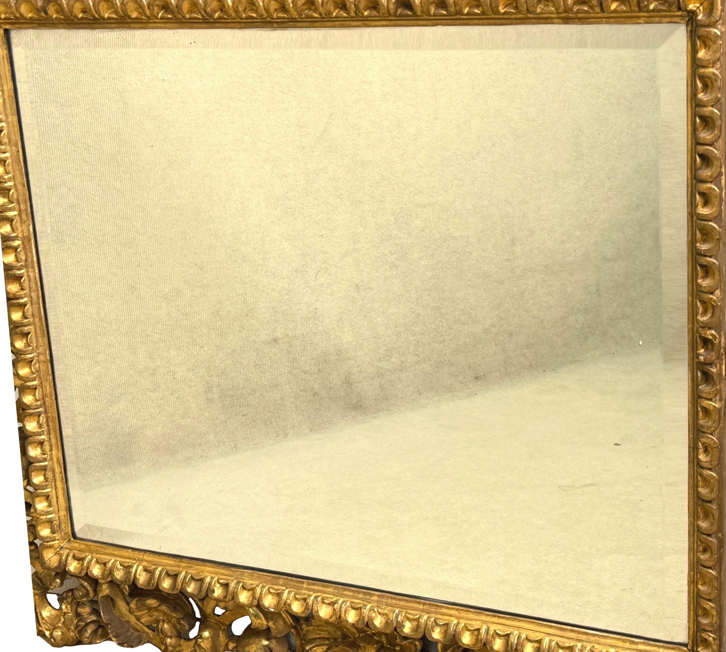 Giltwood 19th Century Rectangular Italian Gilt Wood Wall Mirror For Sale