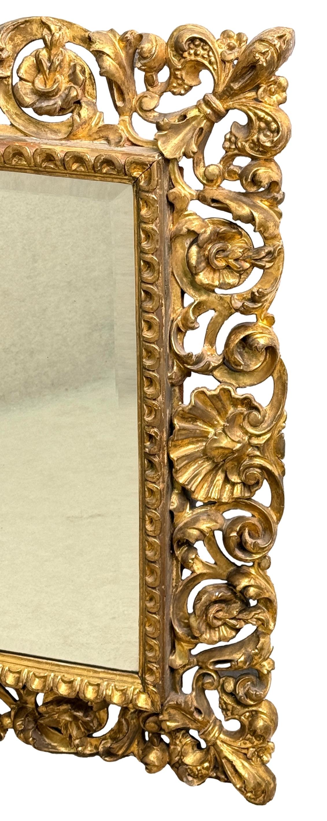 19th Century Rectangular Italian Gilt Wood Wall Mirror For Sale 1