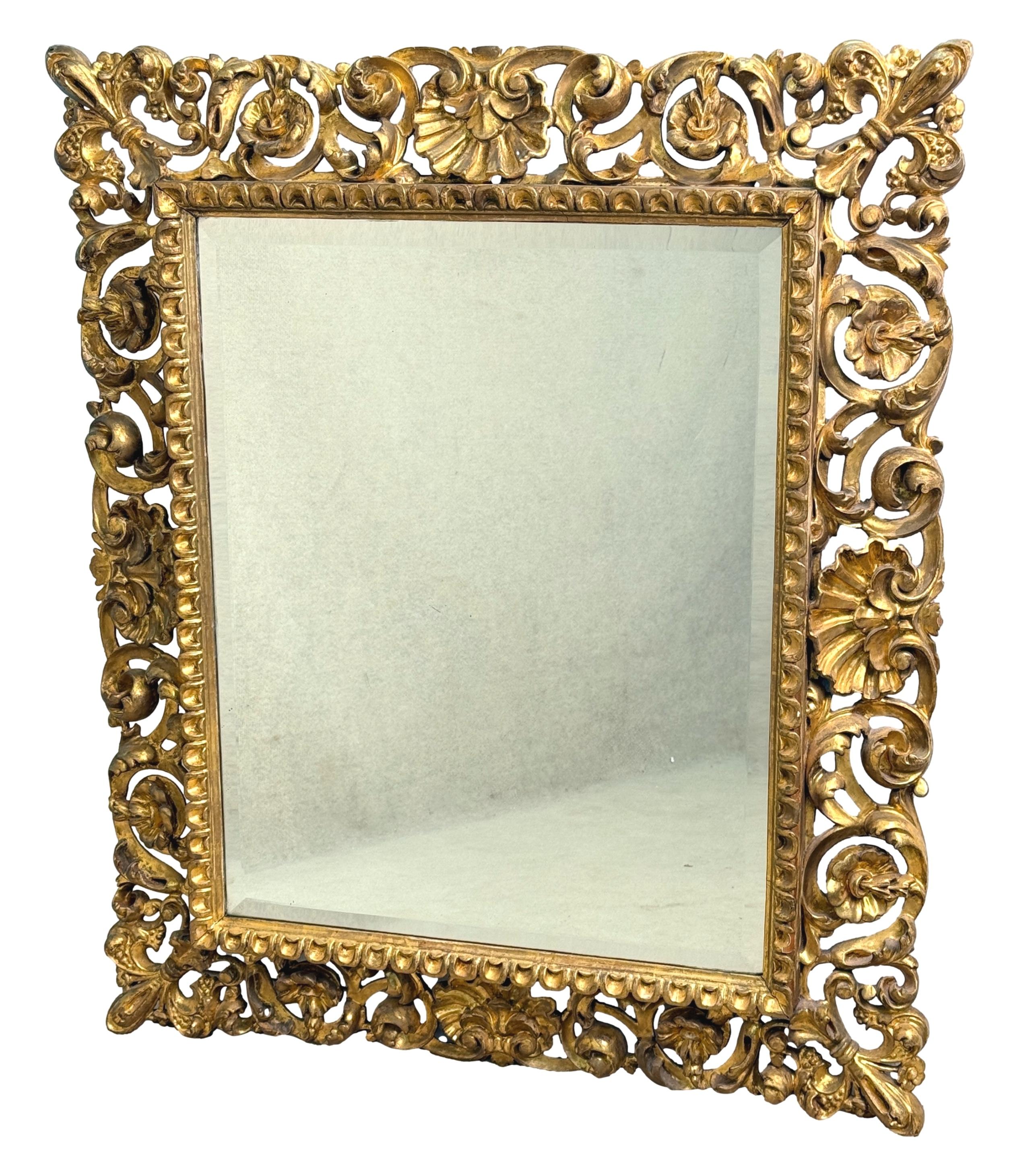 19th Century Rectangular Italian Gilt Wood Wall Mirror For Sale 4