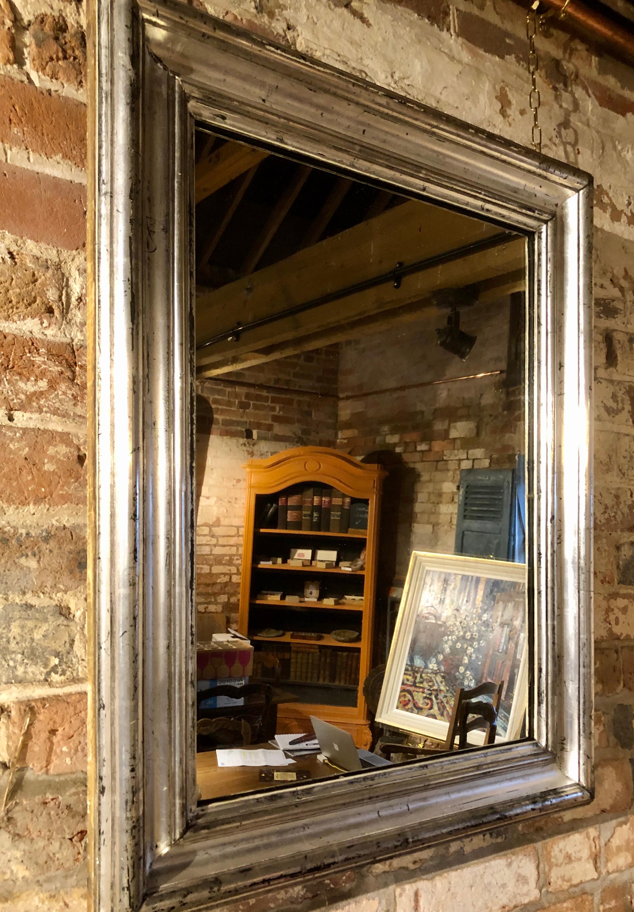 English 19th Century Rectangular Silver Gilt Frame Mirror