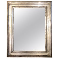 19th Century Rectangular Silver Gilt Frame Mirror Antique 19th Century Rectangular Silver Gilt Frame Mirror