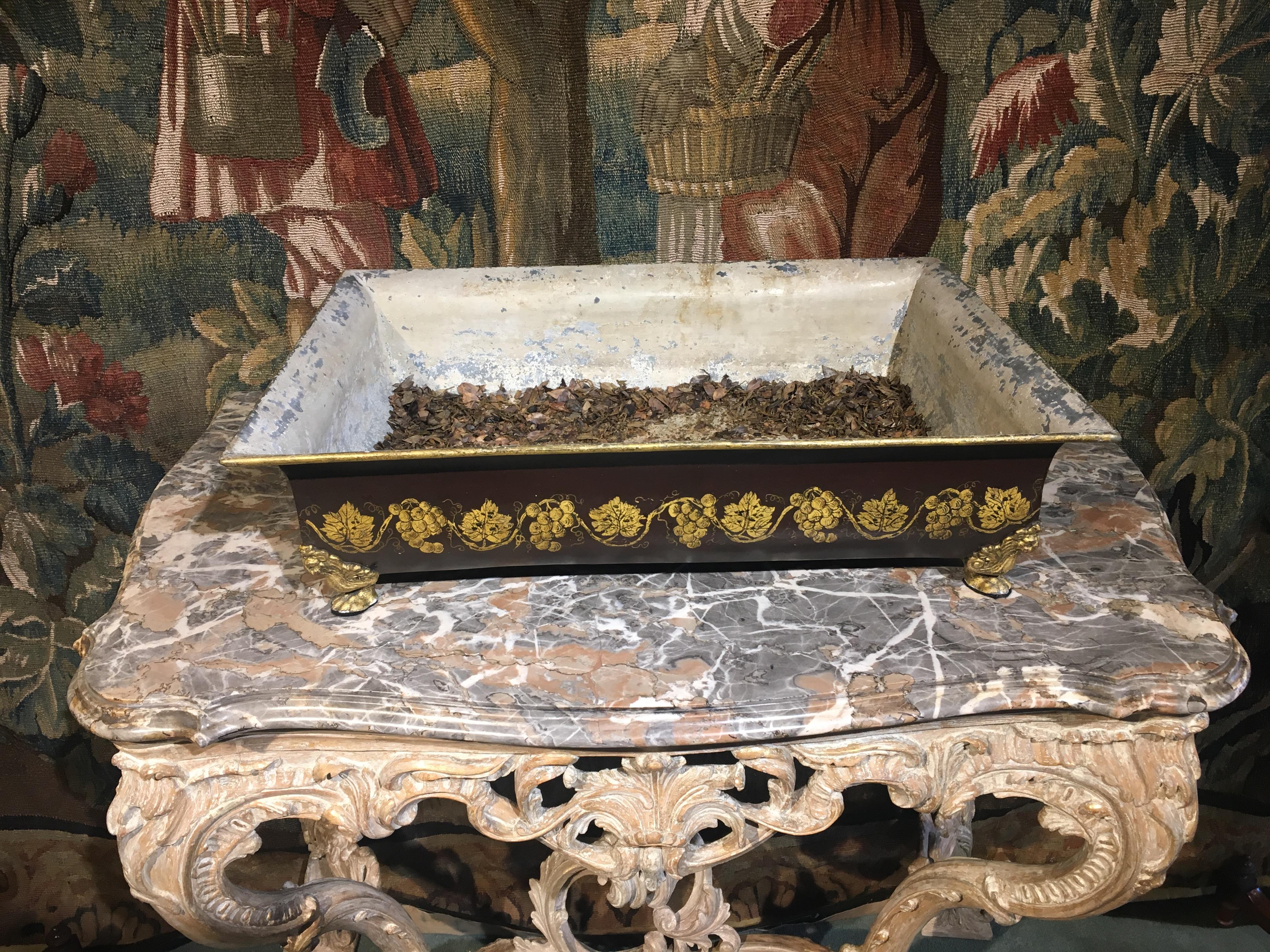 19th Century rectangular Tole Planter with decorated sides In Good Condition In Edenbridge, Kent